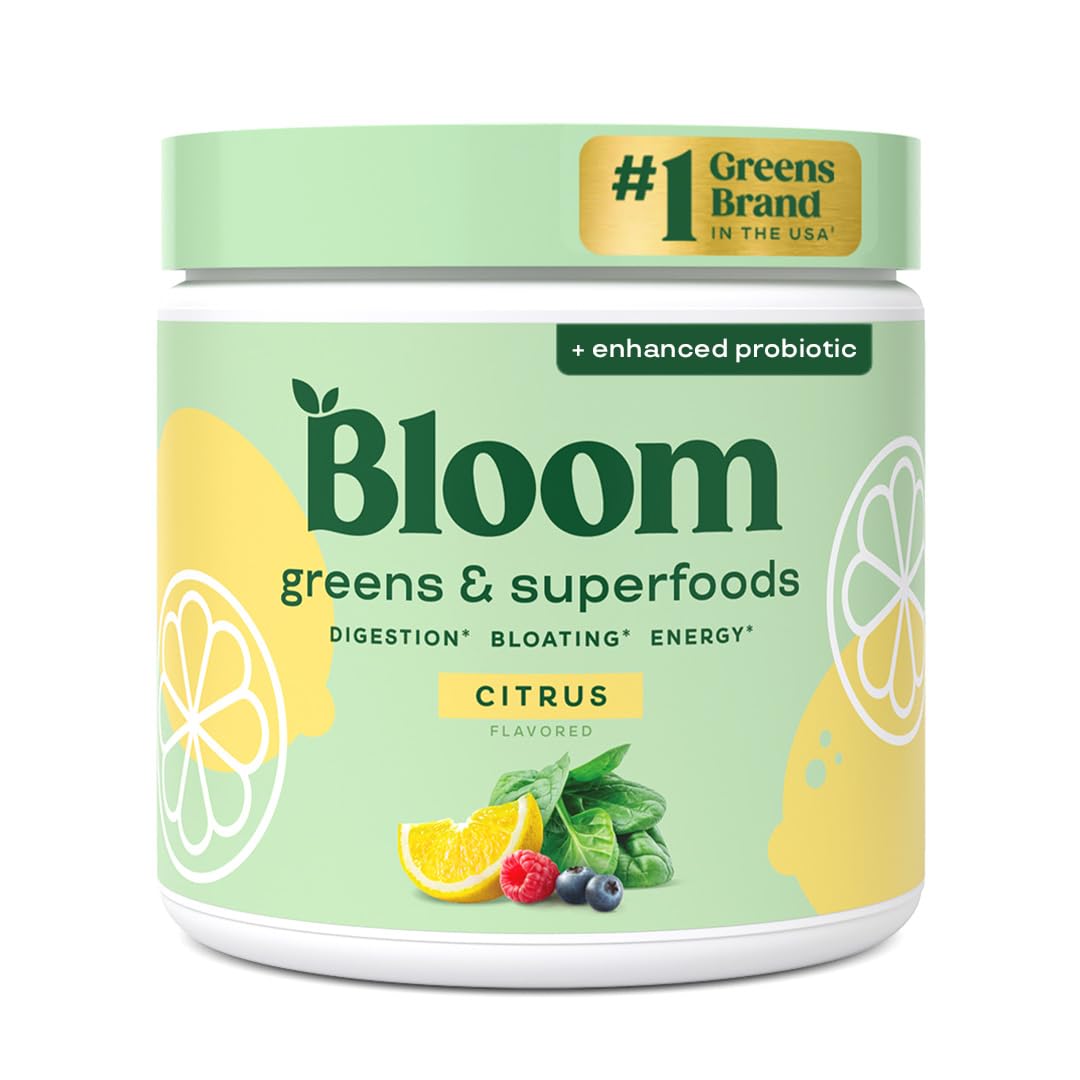 Bloom Nutrition Greens and Superfoods Powder for Digestive Health, Greens Powder, Digestive Enzymes, Probiotics, Spirulina, Chlorella for Bloating & Gut Support, Green Juice, 30 SVG, Strawberry Kiwi