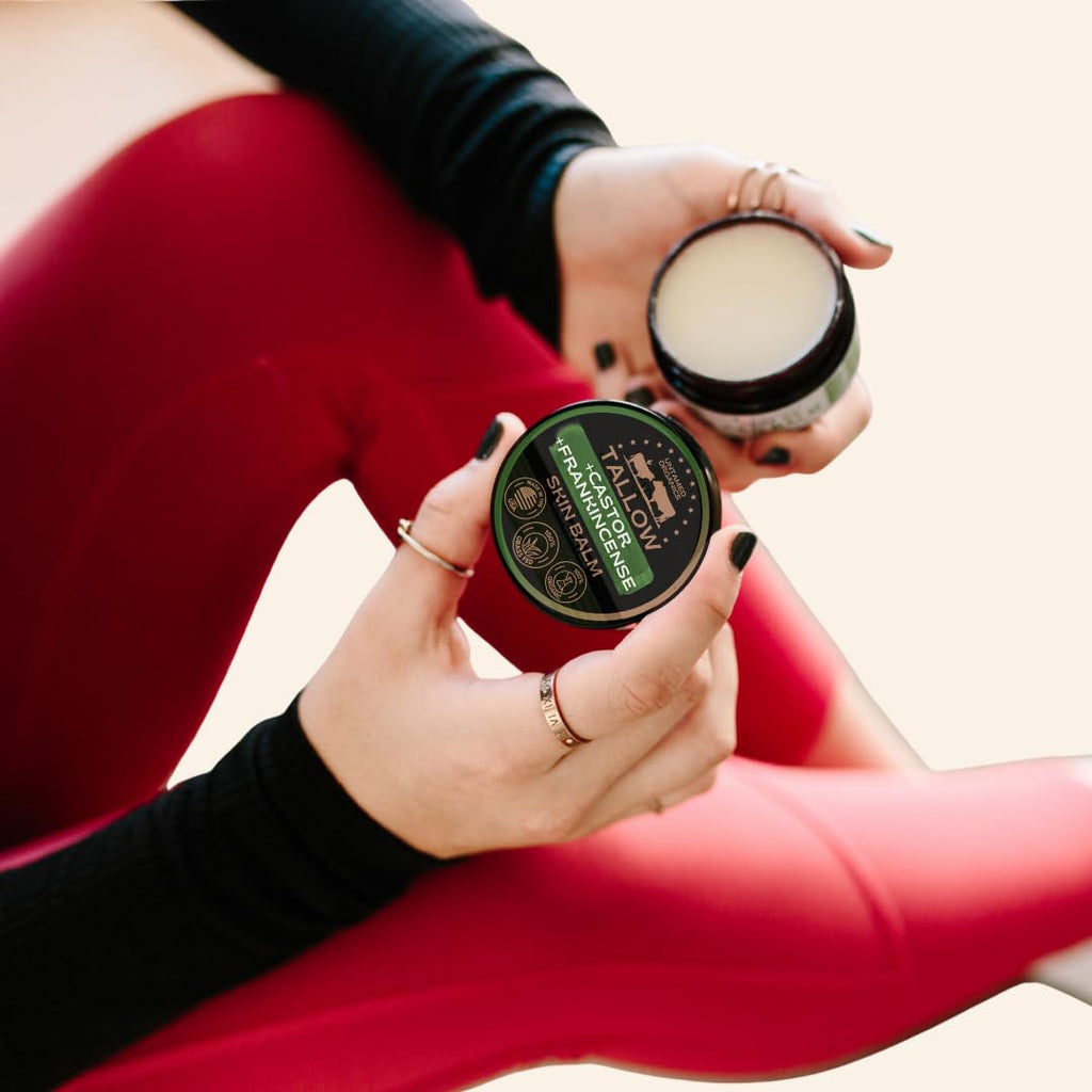 Untamed Organics Handmade Tallow, Castor Oil, and Frankincense Oil Skin Balm - 100% Grass-Fed Tallow for Skin Care - Face & Body Moisturizer for Sensitive Skin, Eczema All-Purpose Balm - 2 FL. oz.