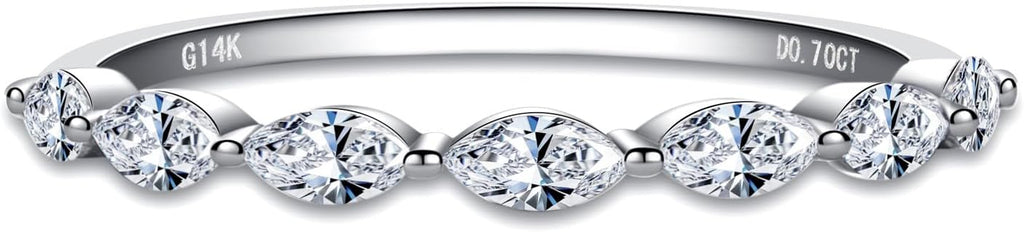 CADYNO 14K White Gold/Yellow Gold Half Eternity Ring, 0.7-1.5 CTTW Moissanite Lab Grown Created Diamond, D Color and VVS, Solid Real Gold Wedding Ring for Women