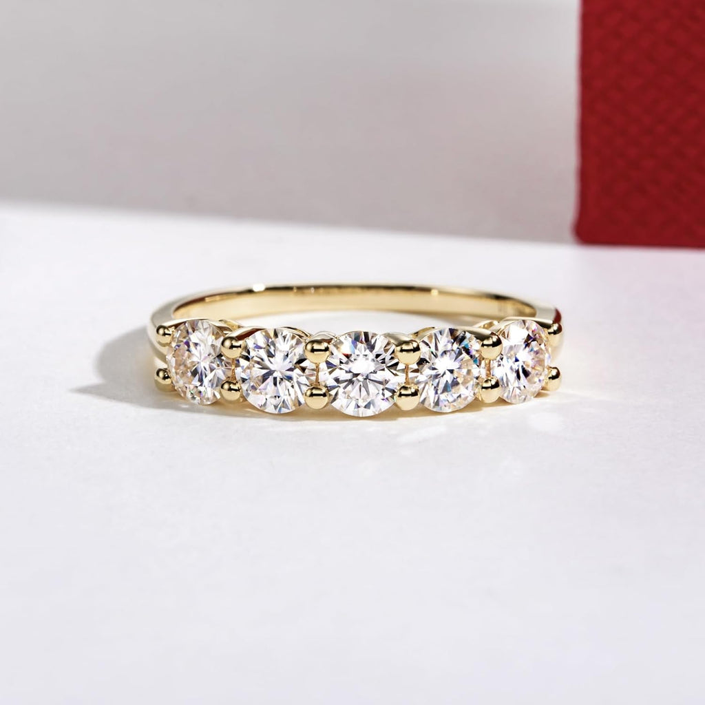 CADYNO 14K White Gold/Yellow Gold Half Eternity Ring, 0.7-1.5 CTTW Moissanite Lab Grown Created Diamond, D Color and VVS, Solid Real Gold Wedding Ring for Women