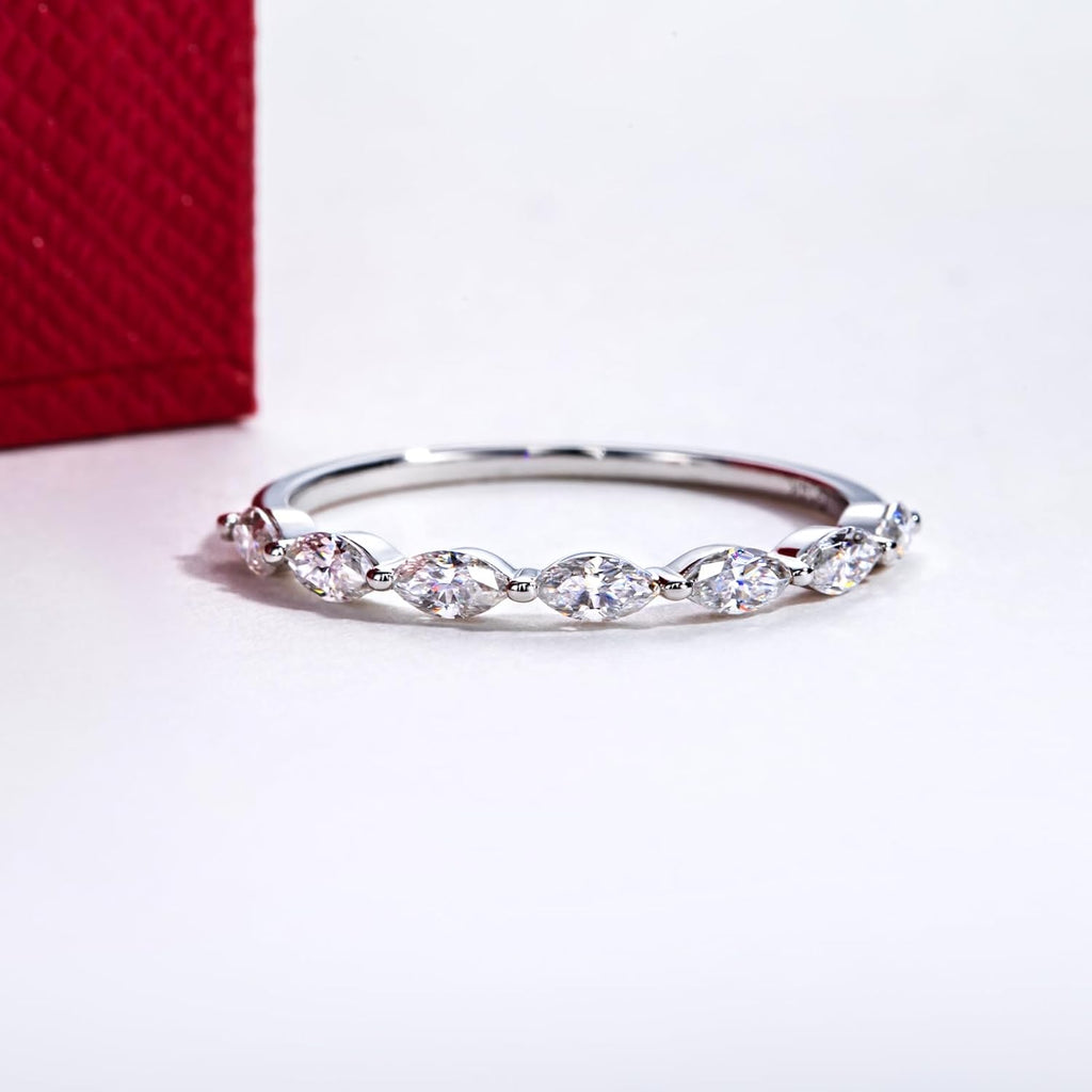 CADYNO 14K White Gold/Yellow Gold Half Eternity Ring, 0.7-1.5 CTTW Moissanite Lab Grown Created Diamond, D Color and VVS, Solid Real Gold Wedding Ring for Women