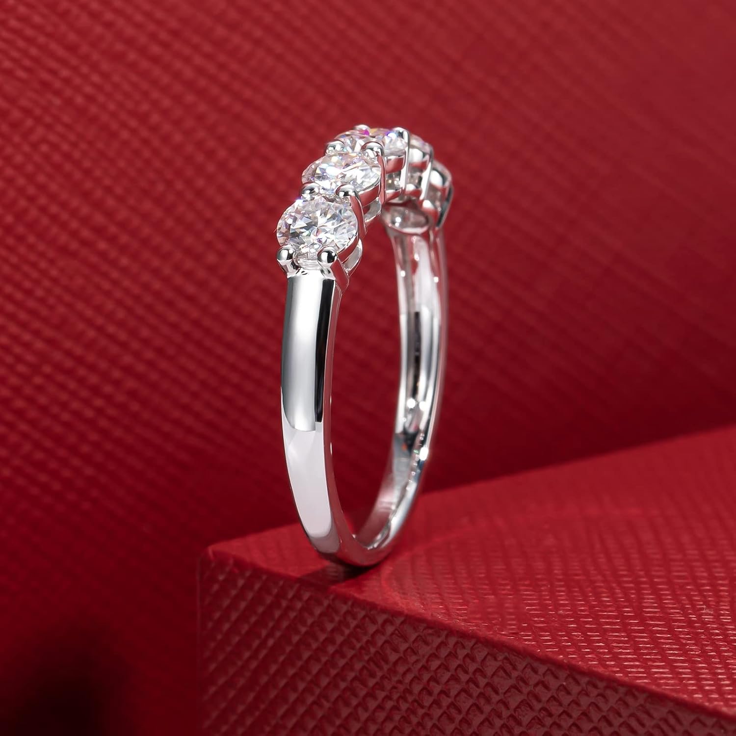 CADYNO 14K White Gold/Yellow Gold Half Eternity Ring, 0.7-1.5 CTTW Moissanite Lab Grown Created Diamond, D Color and VVS, Solid Real Gold Wedding Ring for Women