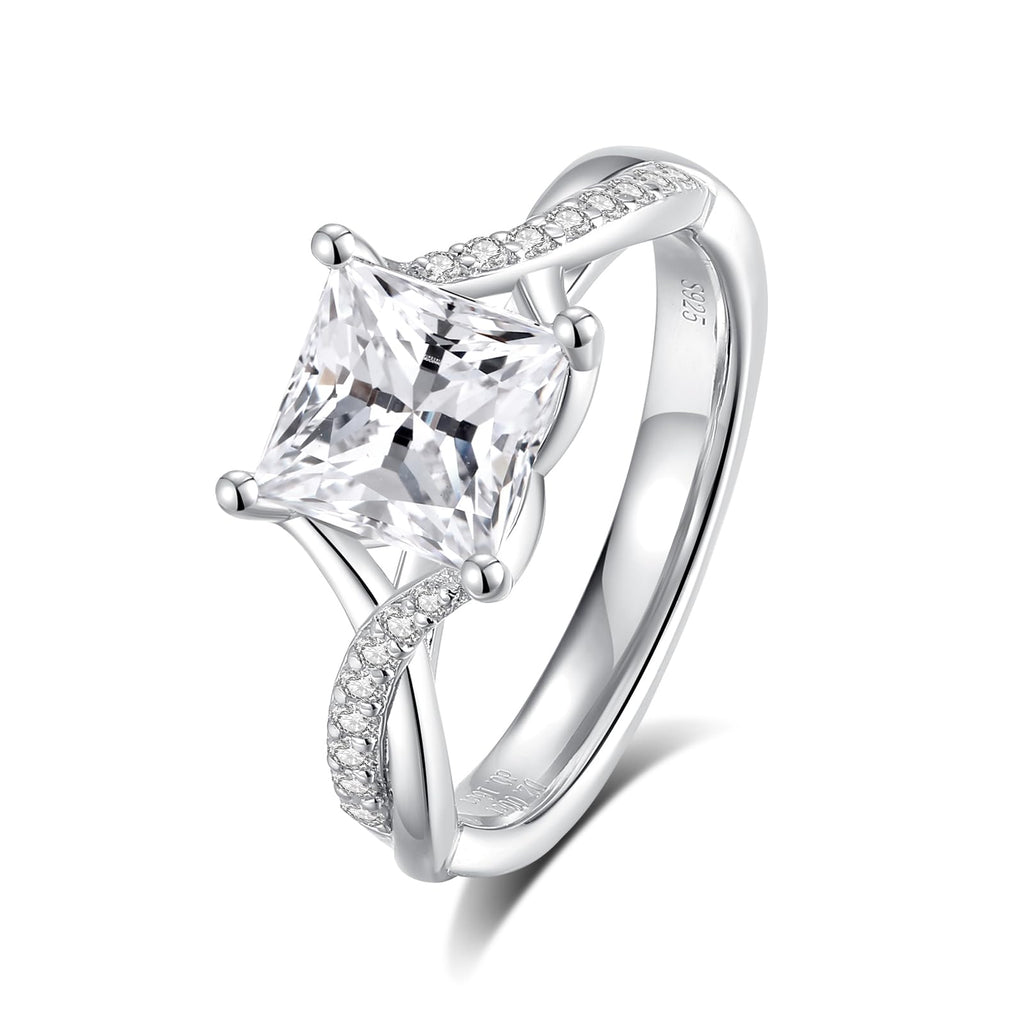 Moissanite Engagement Rings for Women,D Color VVS1 Princess Cut Moissanite Ring 925 Sterling Silver Plated 18K White Gold Wedding Ring