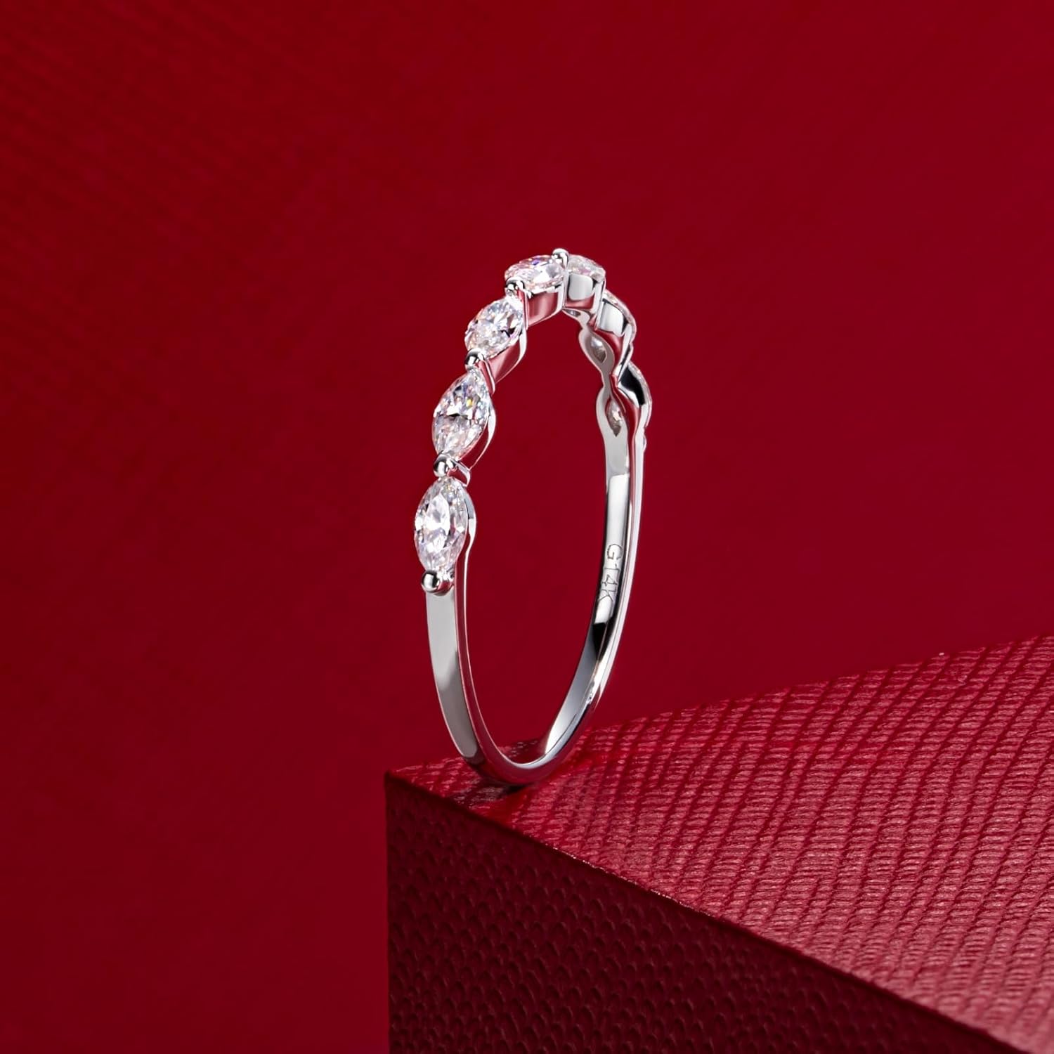 CADYNO 14K White Gold/Yellow Gold Half Eternity Ring, 0.7-1.5 CTTW Moissanite Lab Grown Created Diamond, D Color and VVS, Solid Real Gold Wedding Ring for Women