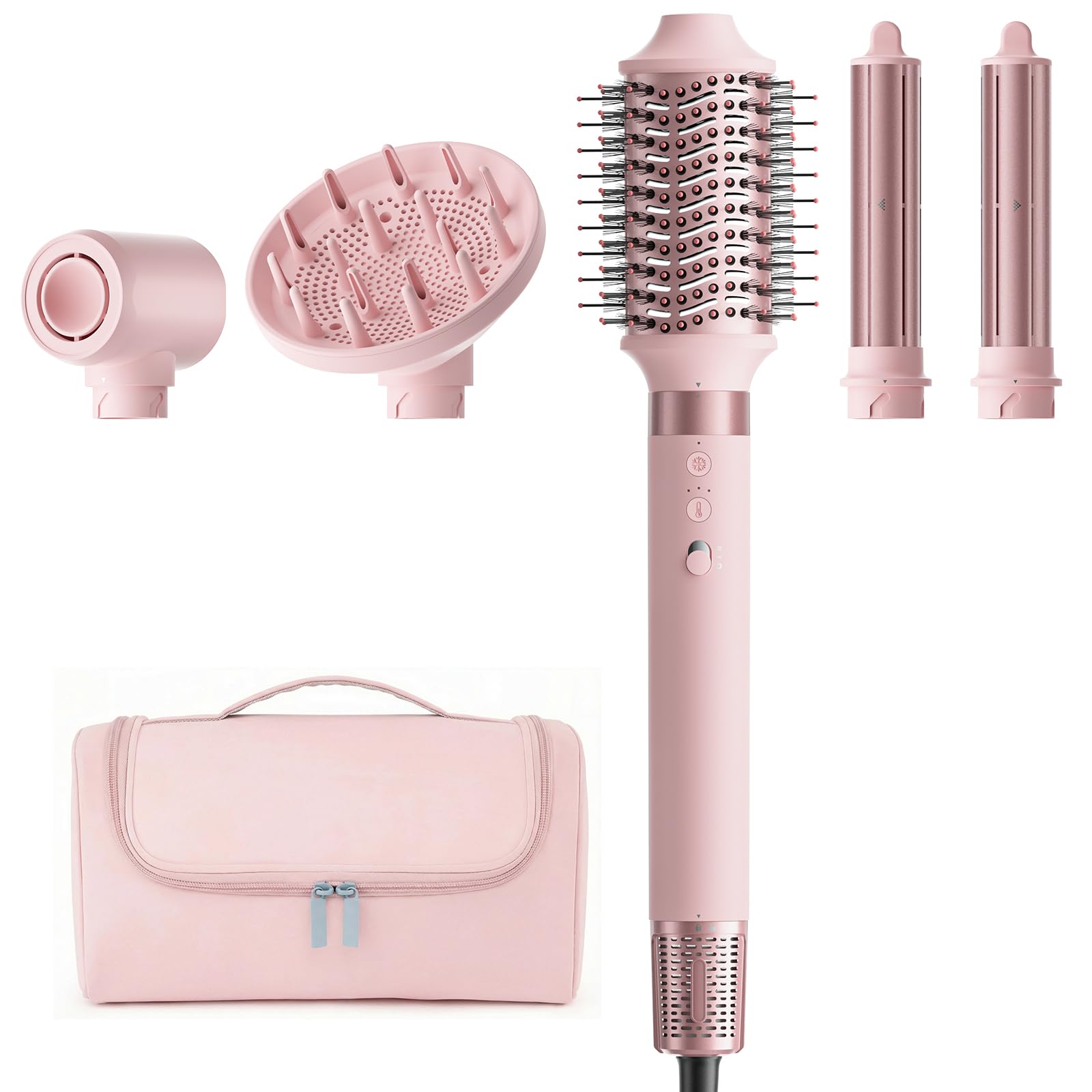 5 in 1 Hot Air Styler Wrap - High-Speed Hair Dryer, Volumizing Brush with Auto Curlers, Fast Drying & Frizz-Free Styling Straightening, No Heat Damage, Includes Travel Bag, Gift for Women