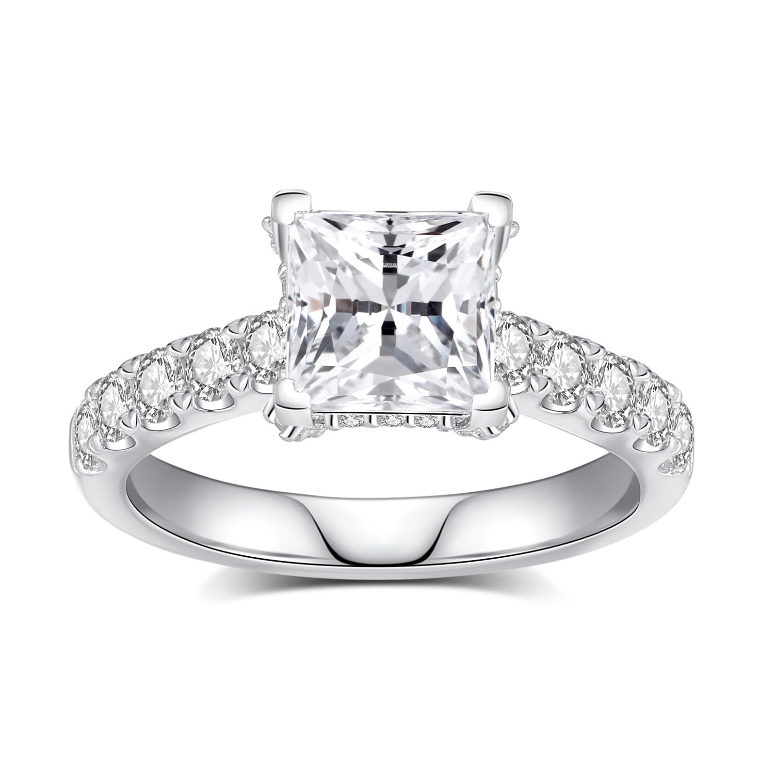 Moissanite Engagement Rings for Women,D Color VVS1 Princess Cut Moissanite Ring 925 Sterling Silver Plated 18K White Gold Wedding Ring