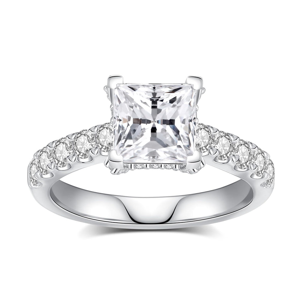 Moissanite Engagement Rings for Women,D Color VVS1 Princess Cut Moissanite Ring 925 Sterling Silver Plated 18K White Gold Wedding Ring