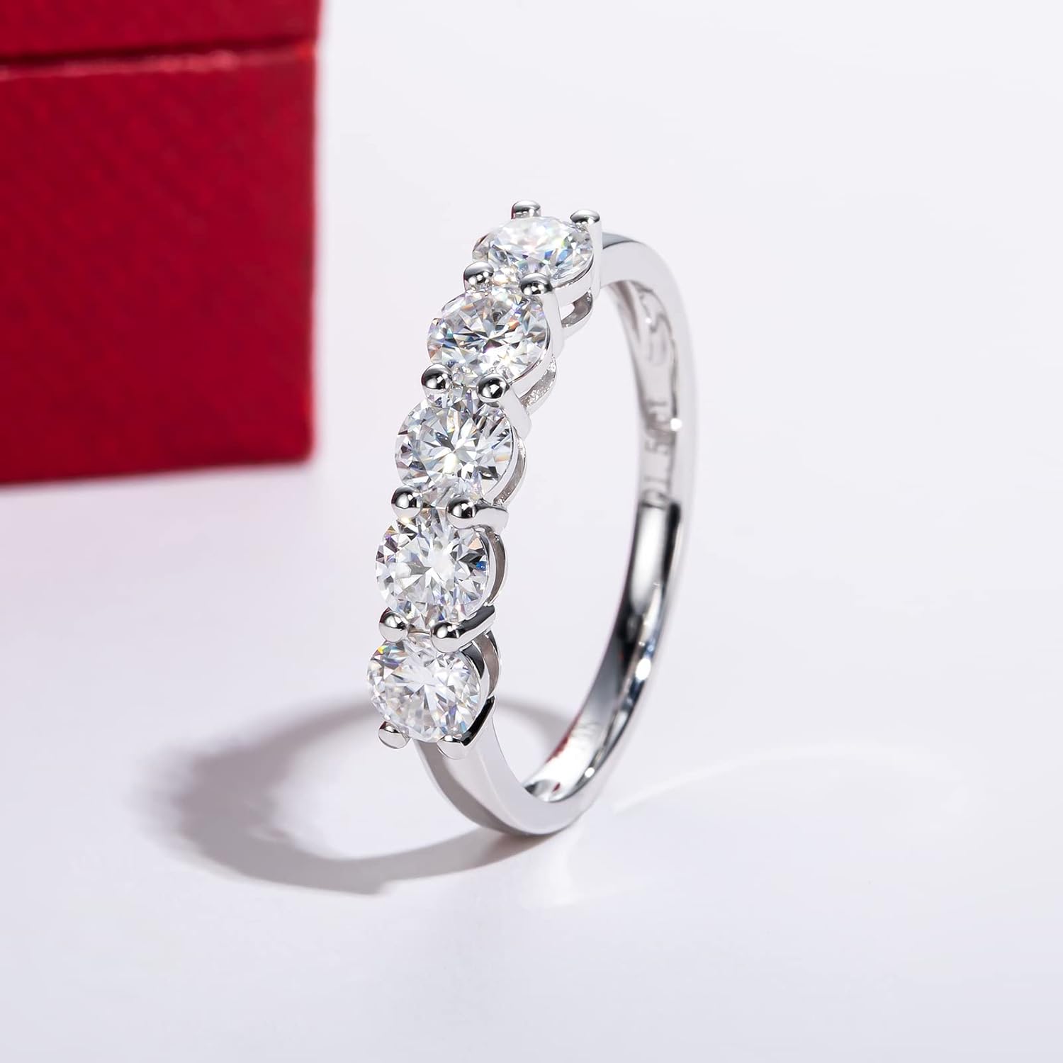 CADYNO 14K White Gold/Yellow Gold Half Eternity Ring, 0.7-1.5 CTTW Moissanite Lab Grown Created Diamond, D Color and VVS, Solid Real Gold Wedding Ring for Women