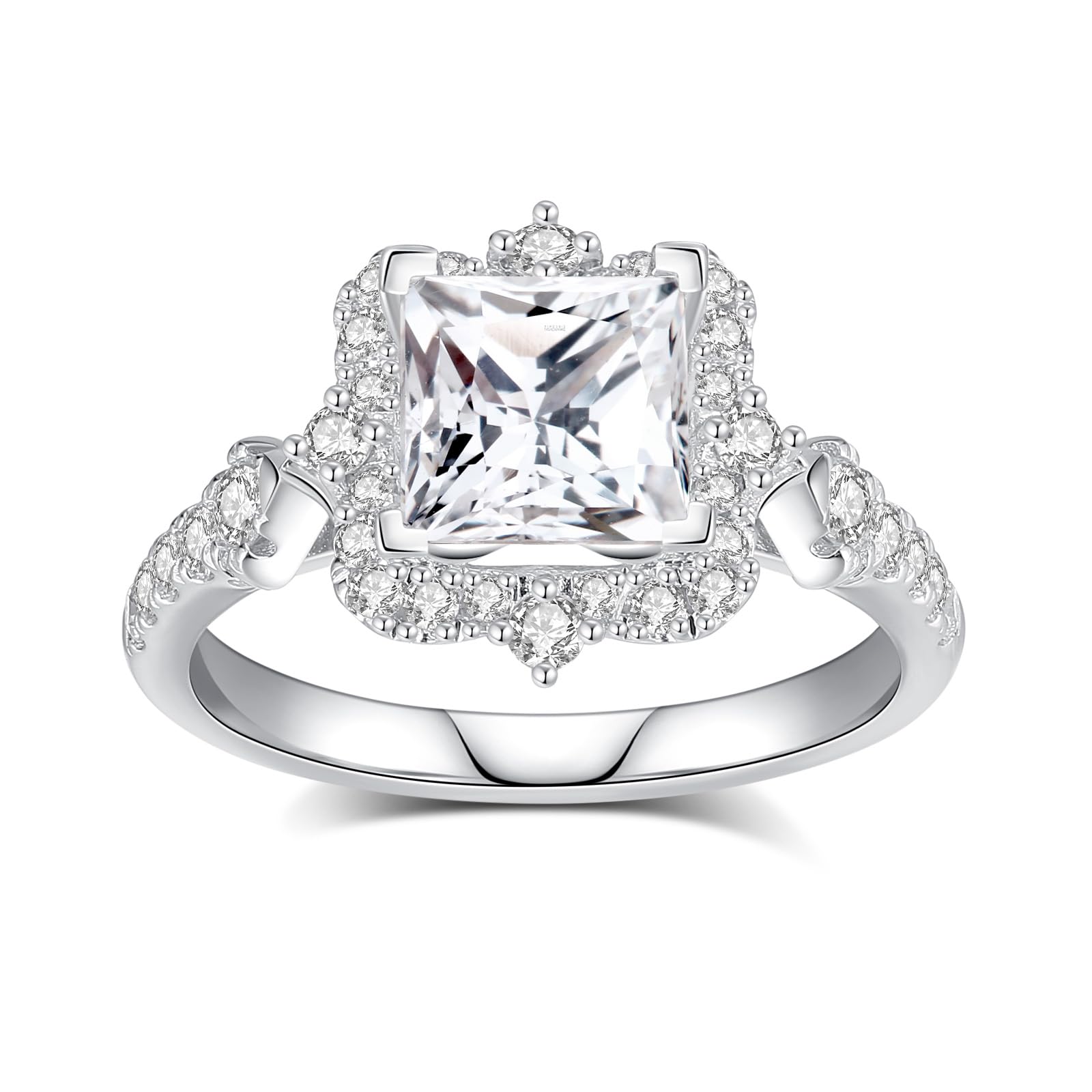 Moissanite Engagement Rings for Women,D Color VVS1 Princess Cut Moissanite Ring 925 Sterling Silver Plated 18K White Gold Wedding Ring