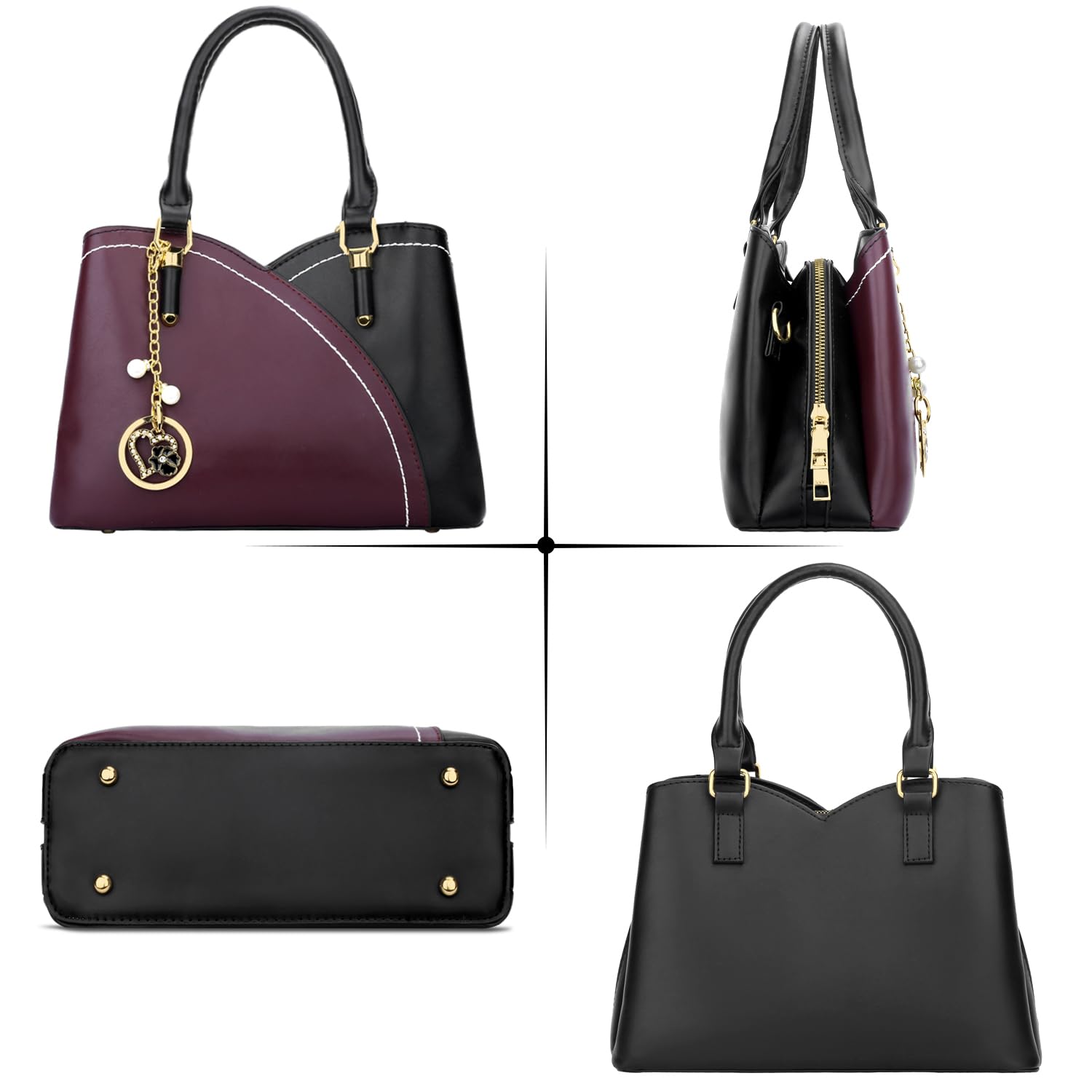 KKXIU Triple Compartments Purses and Handbags for Women Fashion Ladies Satchel Shoulder Top Handle Bag