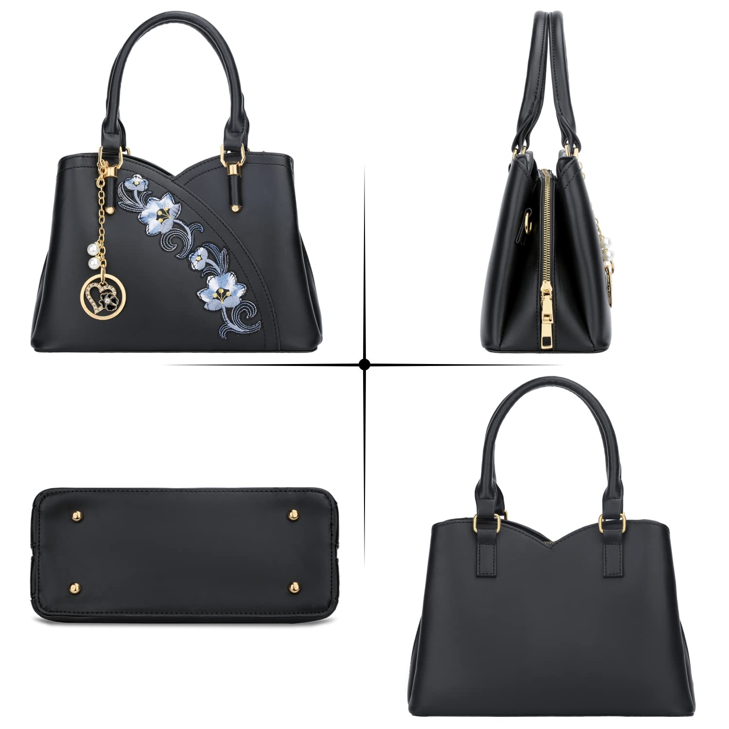 KKXIU Triple Compartments Purses and Handbags for Women Fashion Ladies Satchel Shoulder Top Handle Bag