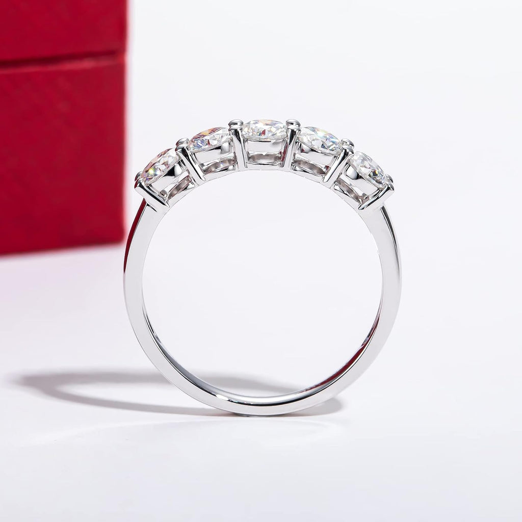 CADYNO 14K White Gold/Yellow Gold Half Eternity Ring, 0.7-1.5 CTTW Moissanite Lab Grown Created Diamond, D Color and VVS, Solid Real Gold Wedding Ring for Women