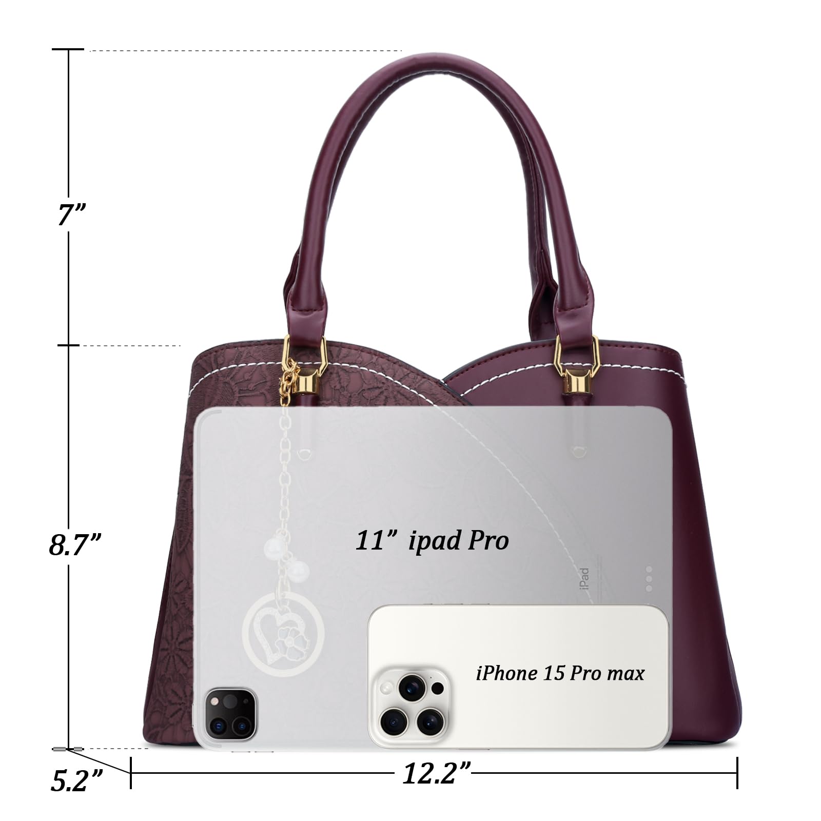 KKXIU Triple Compartments Purses and Handbags for Women Fashion Ladies Satchel Shoulder Top Handle Bag