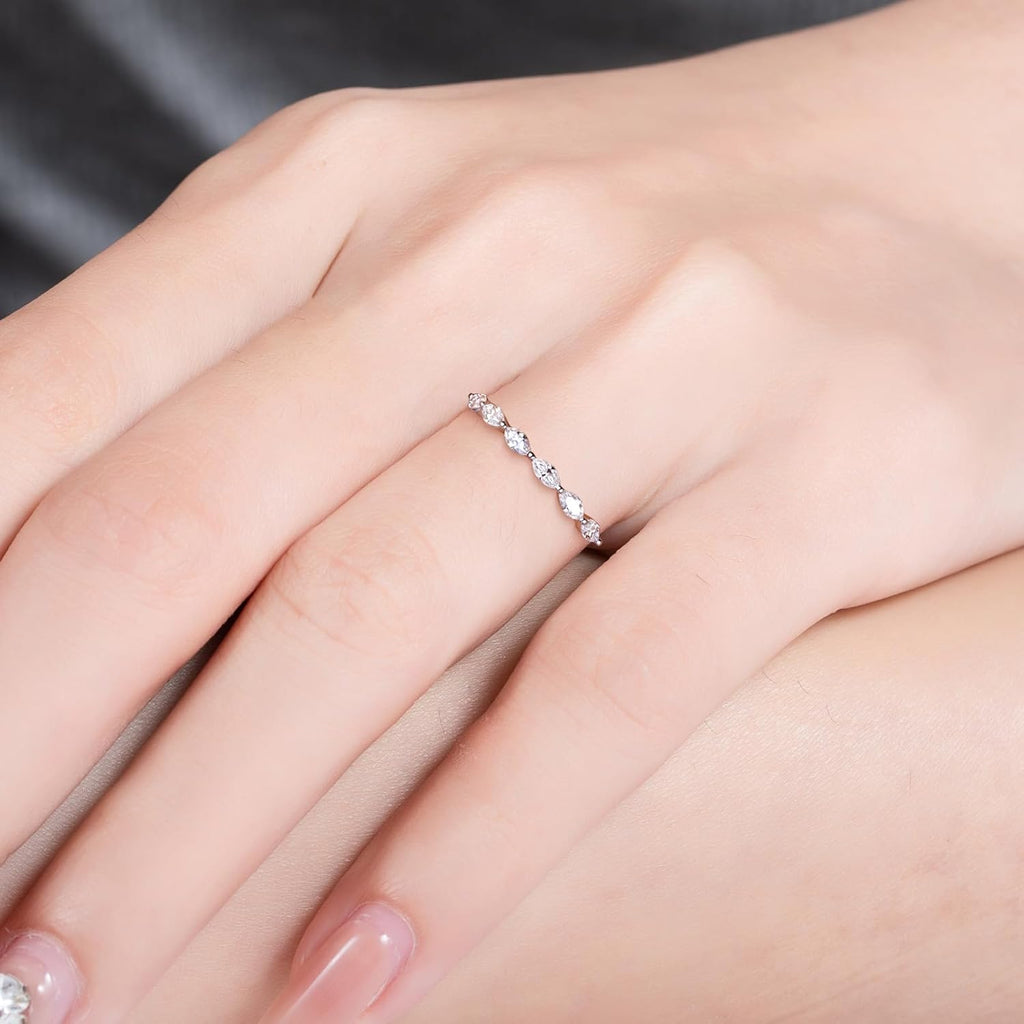 CADYNO 14K White Gold/Yellow Gold Half Eternity Ring, 0.7-1.5 CTTW Moissanite Lab Grown Created Diamond, D Color and VVS, Solid Real Gold Wedding Ring for Women