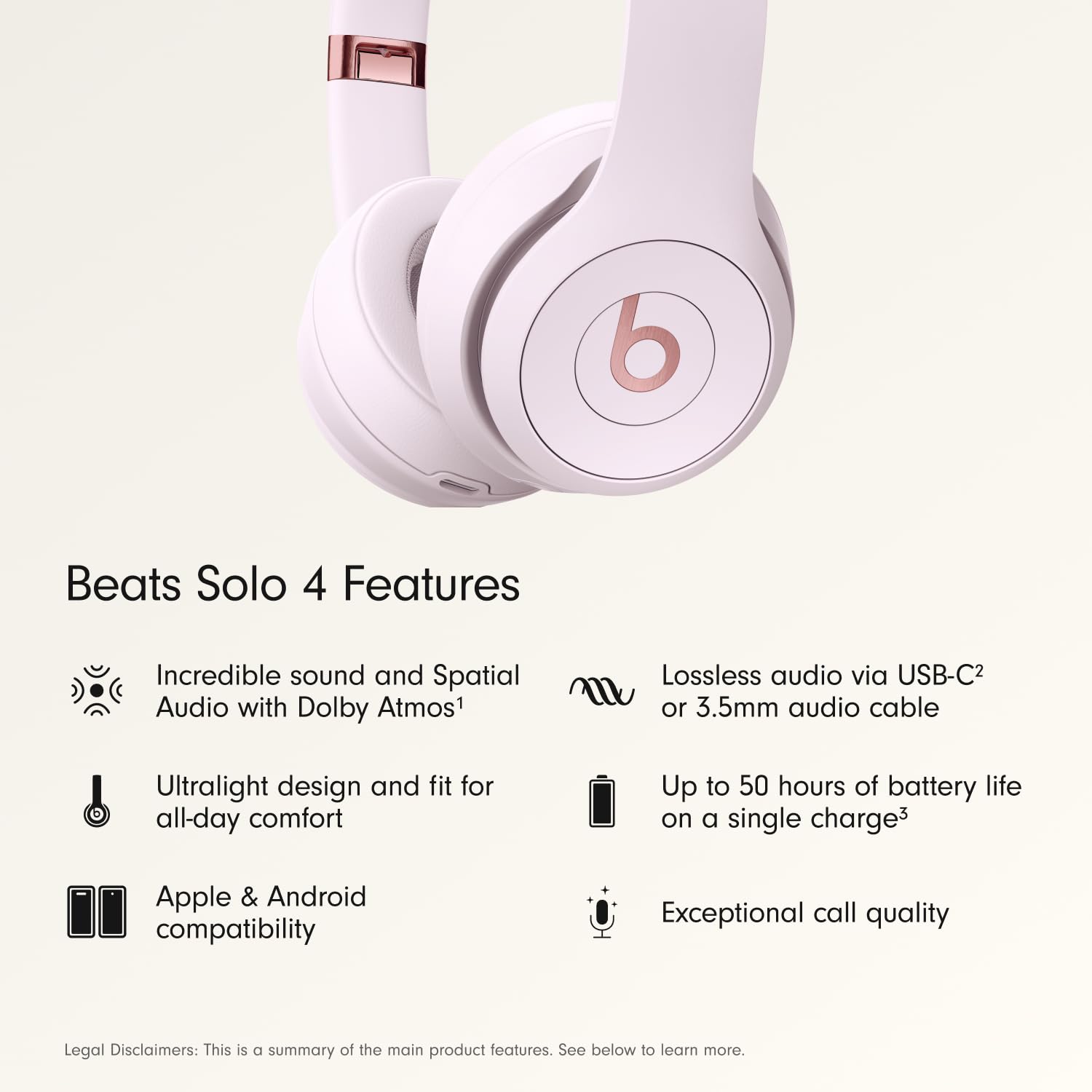 Beats Solo 4 - Wireless On-Ear Bluetooth Headphones, Up to 50-Hour Battery Life, Ultra-Lightweight Comfort, Powerful and Balanced Sound, Apple & Android Compatible - Amazon Exclusive Metallic Pink