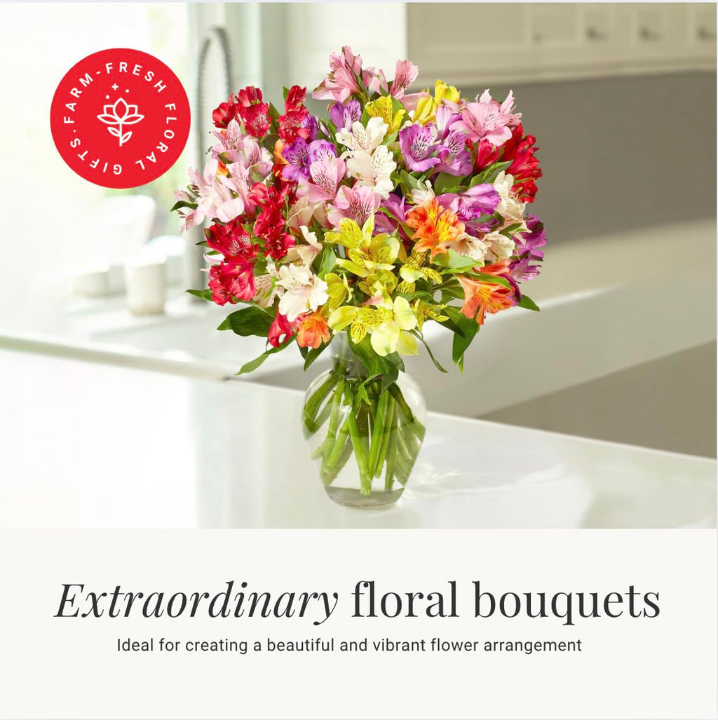 24 Multicolored Alstroemeria Bouquet Flowers, Long Lasting & Hand-Tied, Farm Fresh Cut Flowers Bouquet - Gift for Birthday, Anniversary, Mothers Day Flowers | No Vase.