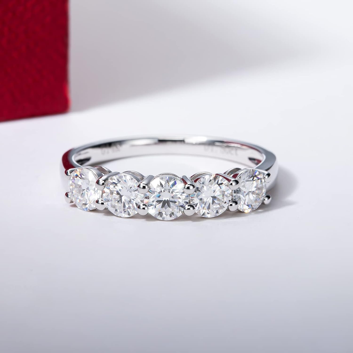 CADYNO 14K White Gold/Yellow Gold Half Eternity Ring, 0.7-1.5 CTTW Moissanite Lab Grown Created Diamond, D Color and VVS, Solid Real Gold Wedding Ring for Women