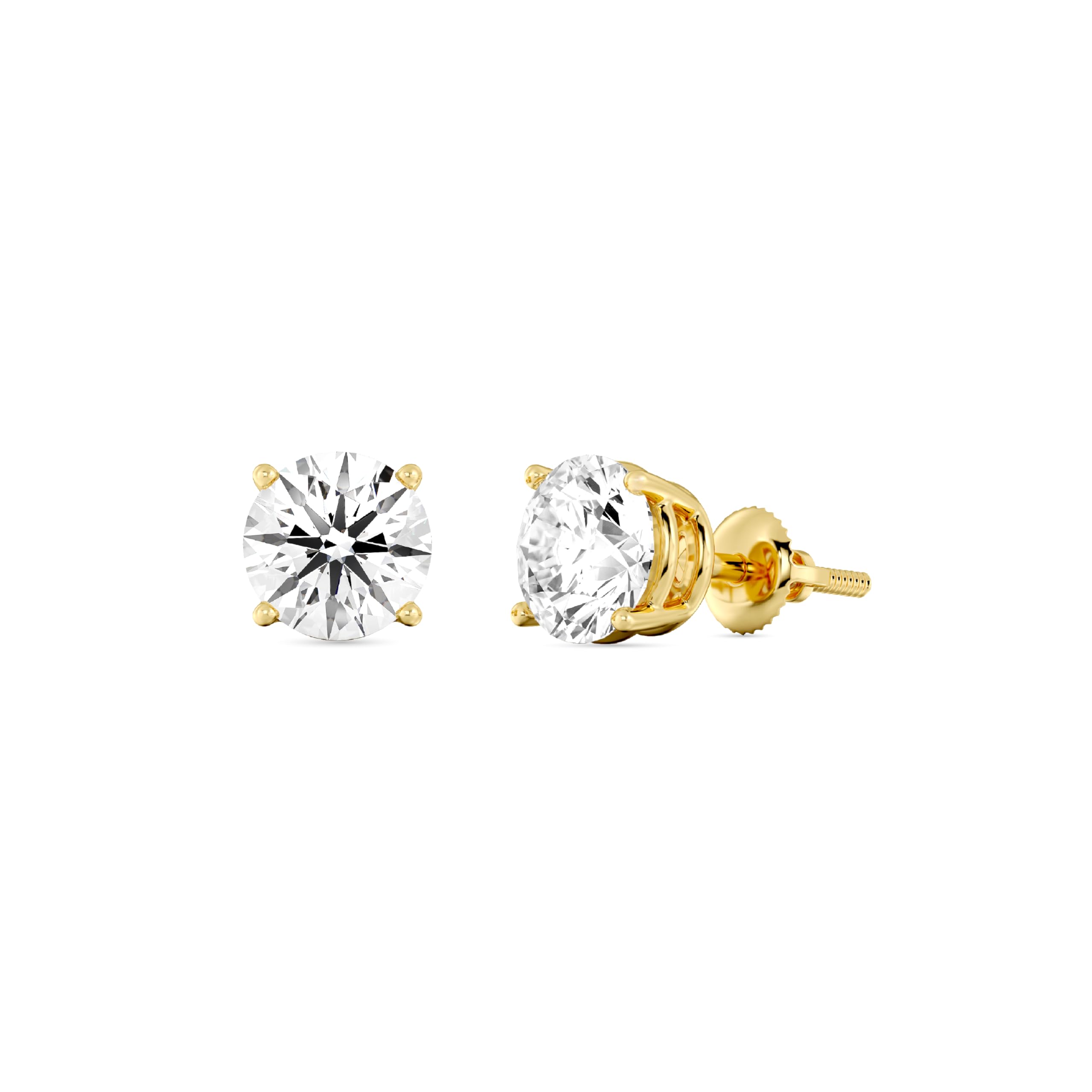 Gilded Lab-Grown Diamond 10KT White Gold and 10KT Yellow Gold Stud Earrings for Women| Hypoallergenic Fine Gold Jewelry | 4-Prong Basket, Push Back Nut | VS2 SI1 Clarity, F Color, Round Cut | 1/5,1/4,1/3,3/8,1/2,3/4,1,2 Carat Total Weight