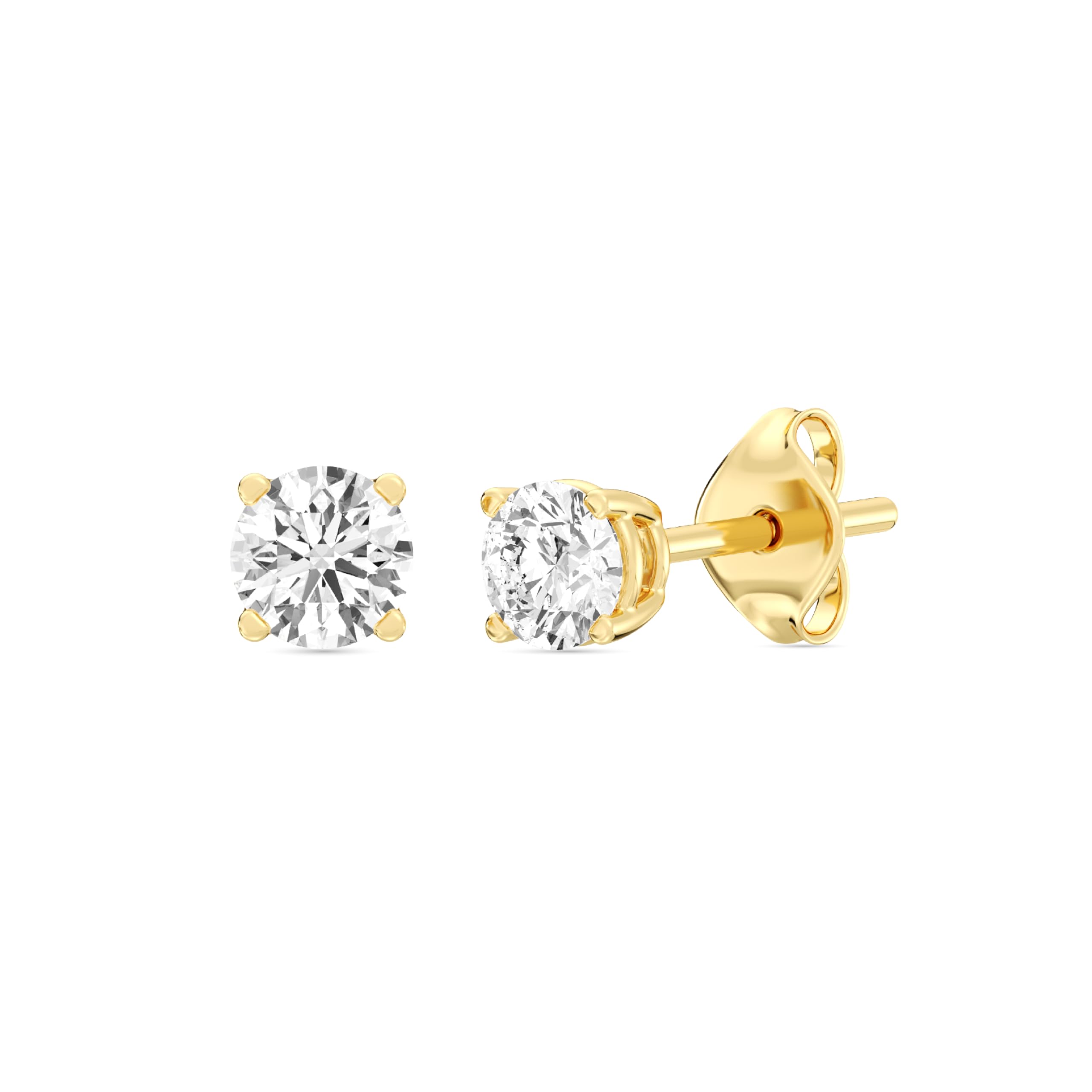 Gilded Lab-Grown Diamond 10KT White Gold and 10KT Yellow Gold Stud Earrings for Women| Hypoallergenic Fine Gold Jewelry | 4-Prong Basket, Push Back Nut | VS2 SI1 Clarity, F Color, Round Cut | 1/5,1/4,1/3,3/8,1/2,3/4,1,2 Carat Total Weight
