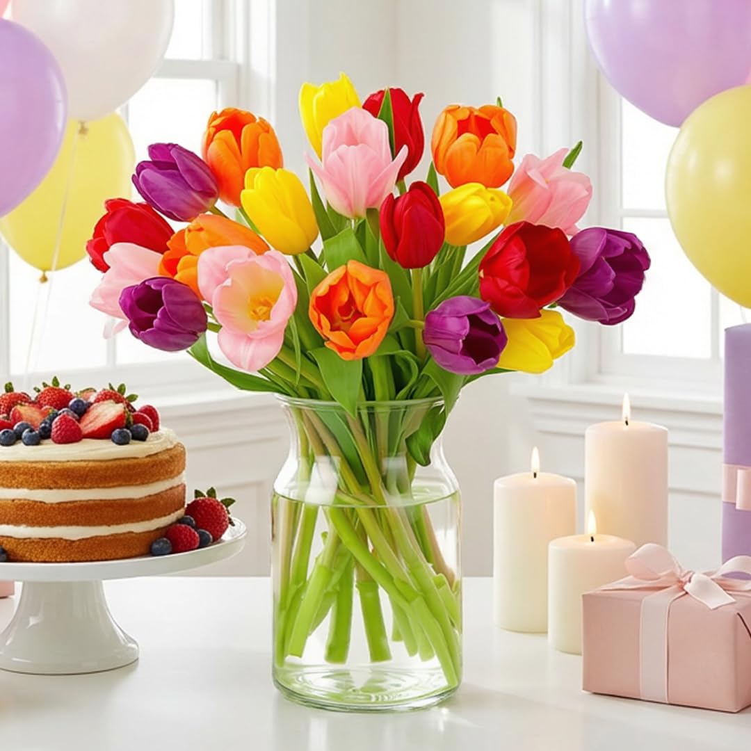 Benchmark Bouquets Pink Tulips – Mothers Day Flowers for Mom – Fresh Flowers for Delivery – Pink Bouquet – Birthday Gifts for Women – Fresh Cut Tulips – Glass Vase Included (20 Stems)