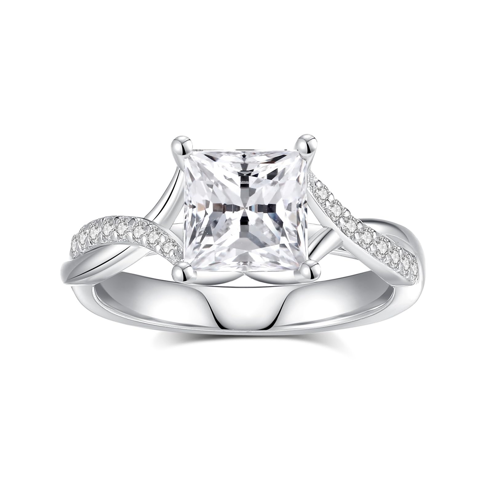 Moissanite Engagement Rings for Women,D Color VVS1 Princess Cut Moissanite Ring 925 Sterling Silver Plated 18K White Gold Wedding Ring