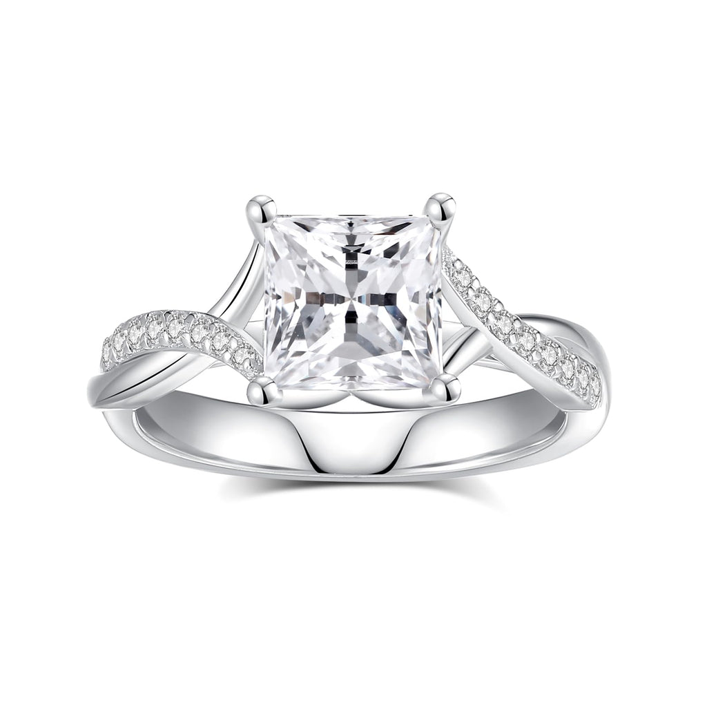 Moissanite Engagement Rings for Women,D Color VVS1 Princess Cut Moissanite Ring 925 Sterling Silver Plated 18K White Gold Wedding Ring