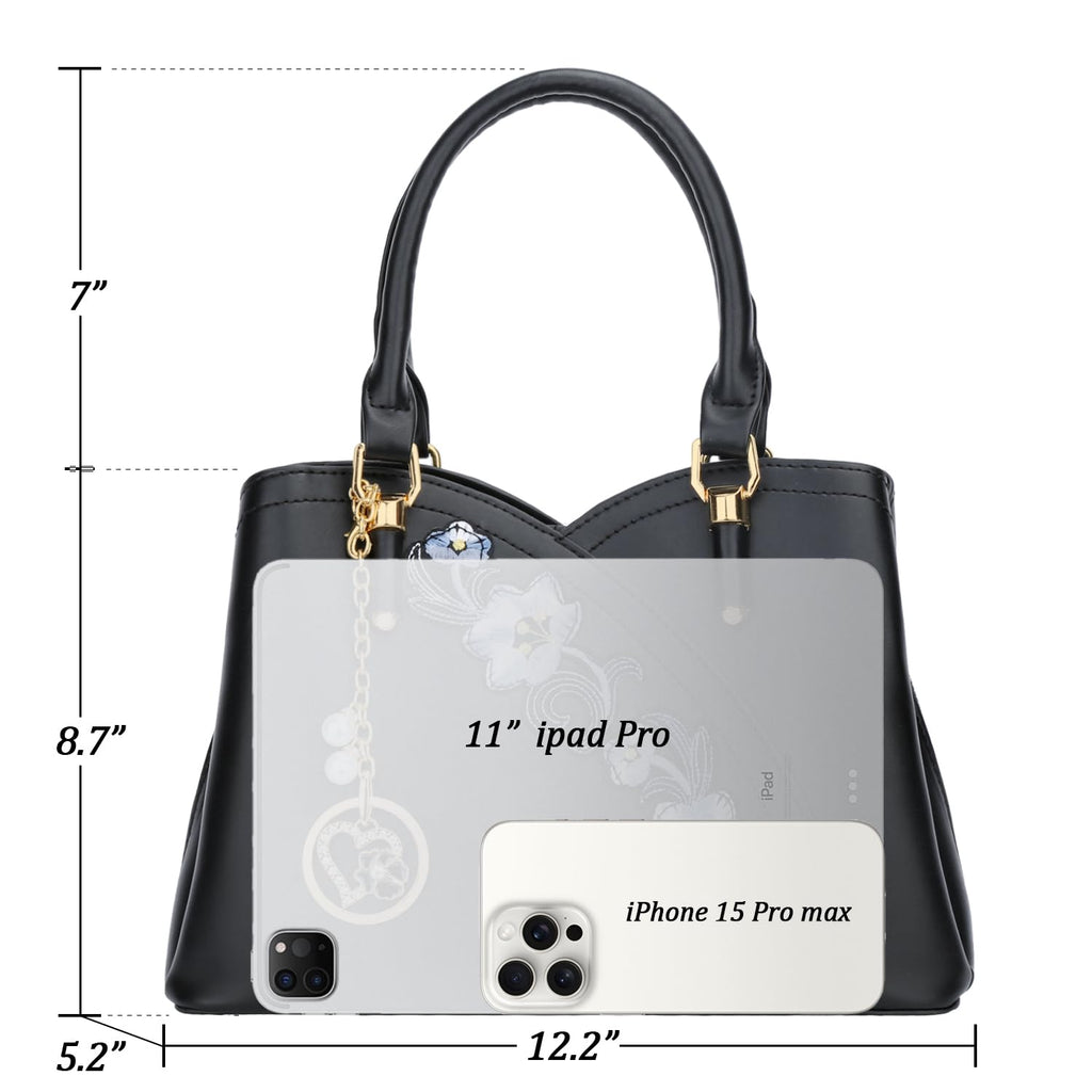 KKXIU Triple Compartments Purses and Handbags for Women Fashion Ladies Satchel Shoulder Top Handle Bag