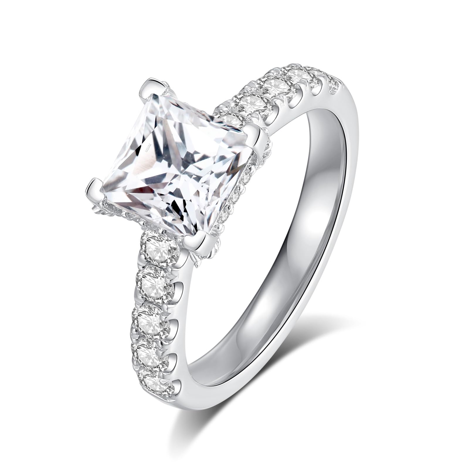Moissanite Engagement Rings for Women,D Color VVS1 Princess Cut Moissanite Ring 925 Sterling Silver Plated 18K White Gold Wedding Ring