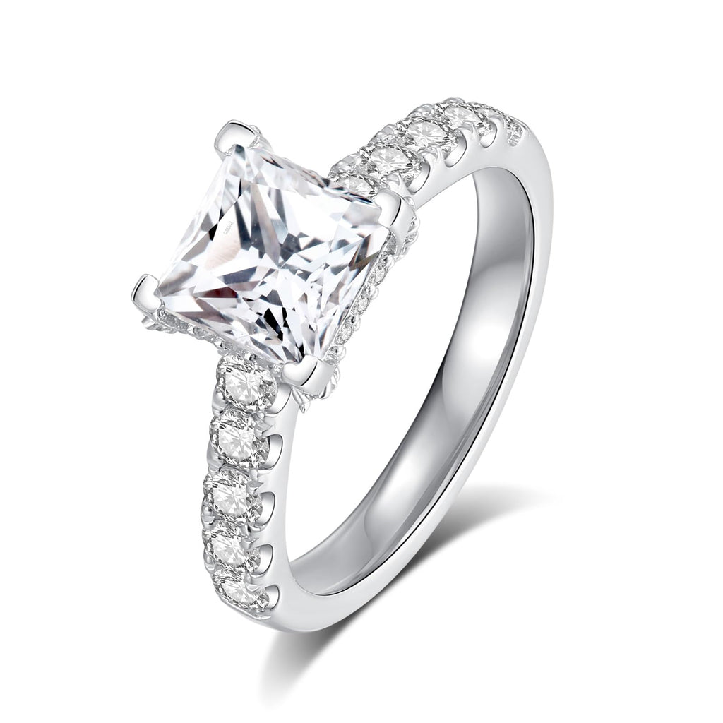 Moissanite Engagement Rings for Women,D Color VVS1 Princess Cut Moissanite Ring 925 Sterling Silver Plated 18K White Gold Wedding Ring