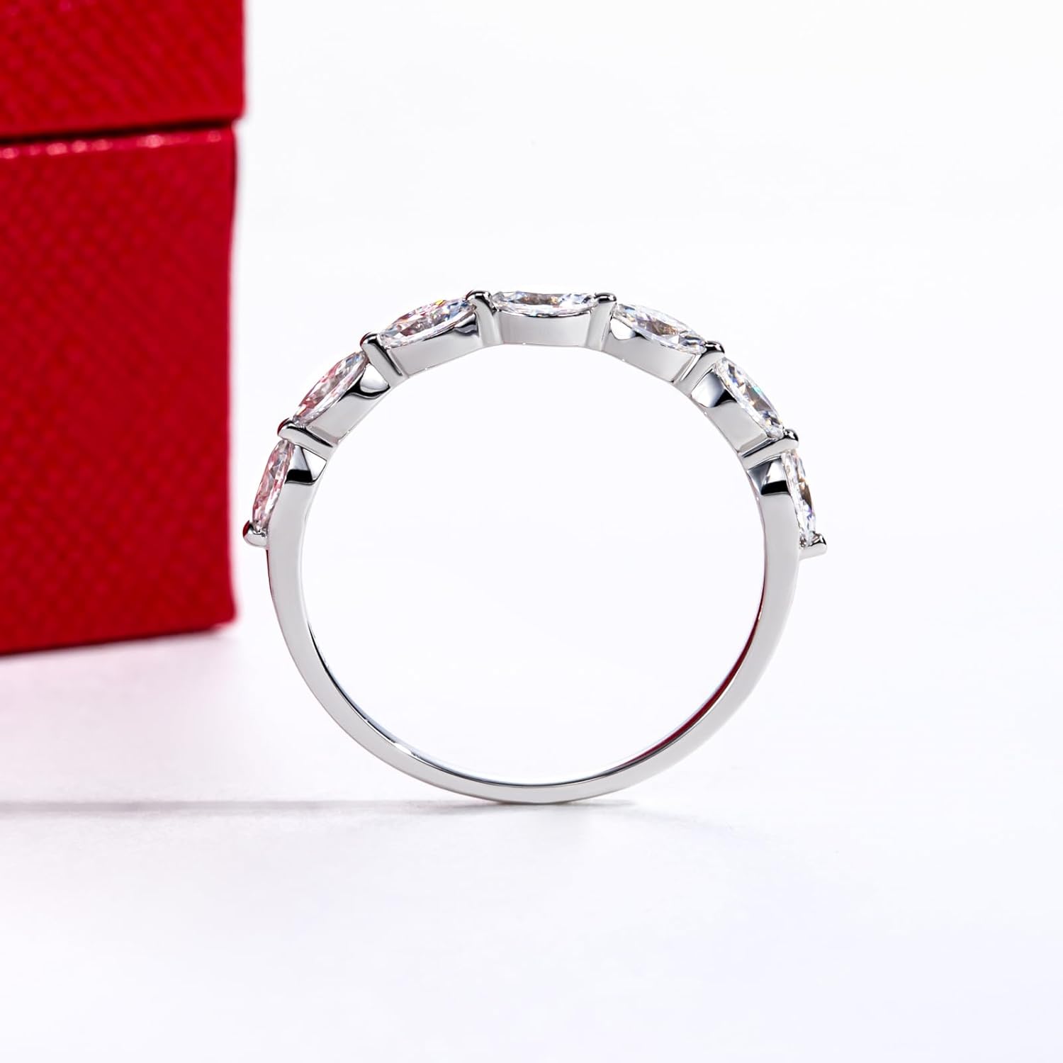 CADYNO 14K White Gold/Yellow Gold Half Eternity Ring, 0.7-1.5 CTTW Moissanite Lab Grown Created Diamond, D Color and VVS, Solid Real Gold Wedding Ring for Women