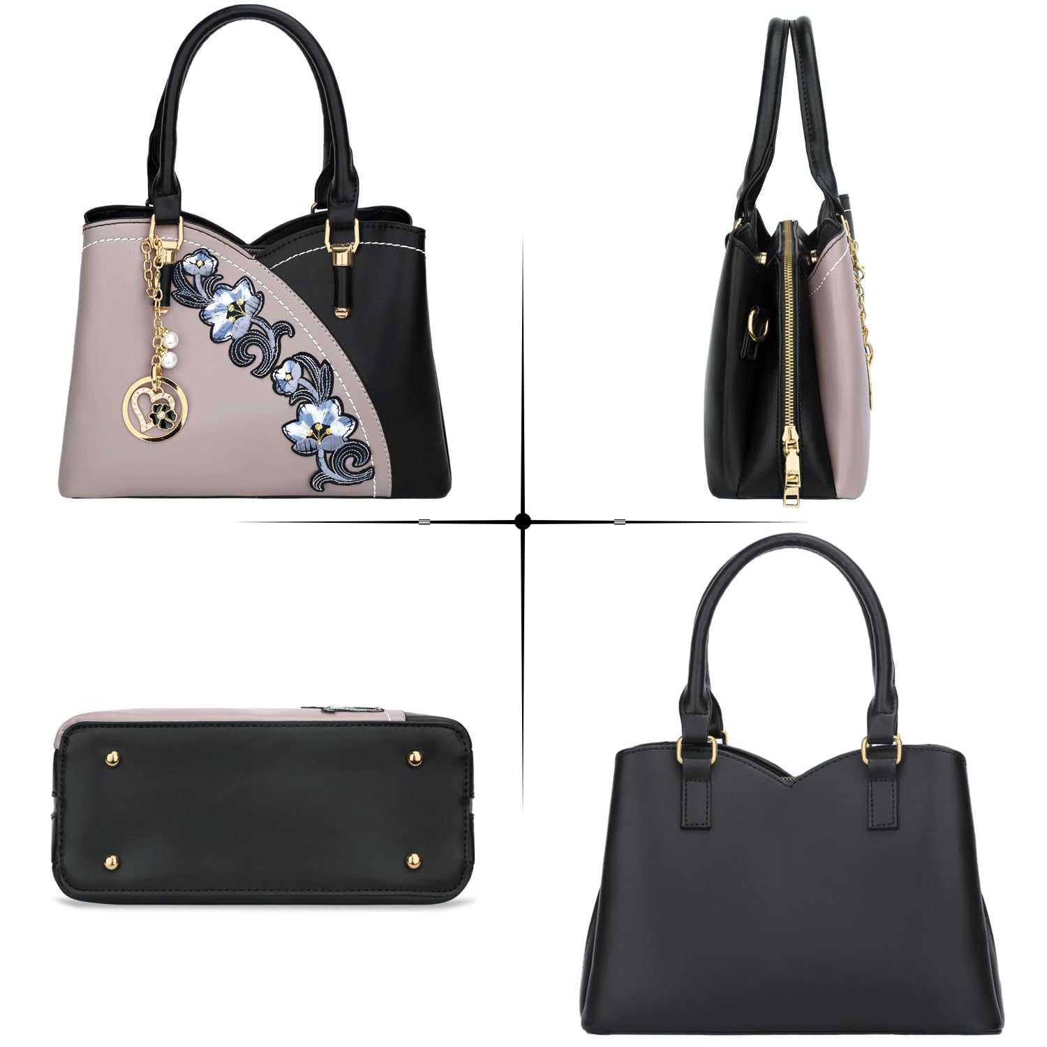 KKXIU Triple Compartments Purses and Handbags for Women Fashion Ladies Satchel Shoulder Top Handle Bag