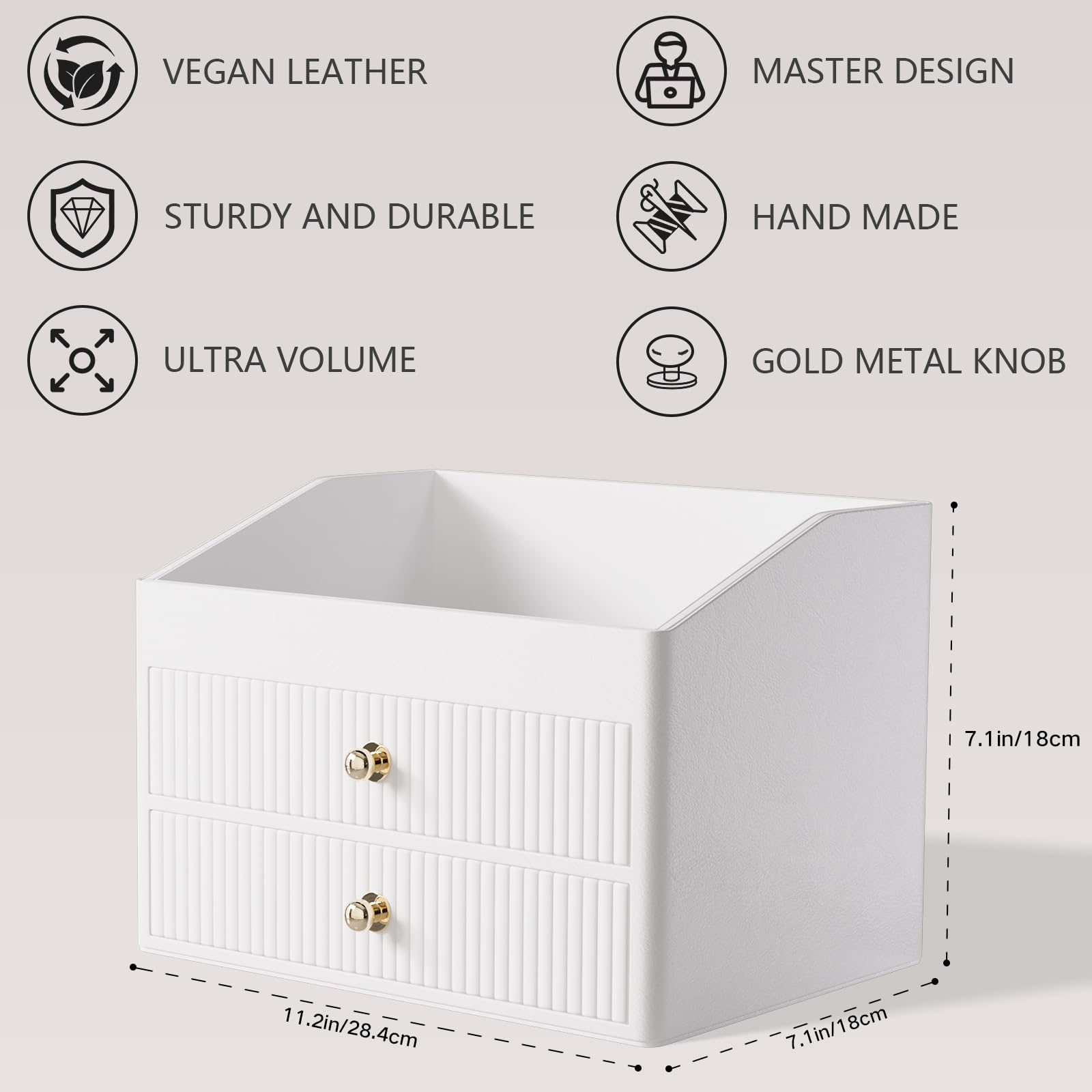 LADSTAG Vanity Organizers,Luxury Skincare Organizer with 3 Tier Drawers,Beige White Large Capacity Cosmetic Organizer Countertop for Makeup Brush,Dresser,Bedroom,Bathroom,Mom Gifts,Mom Birthday Gifts