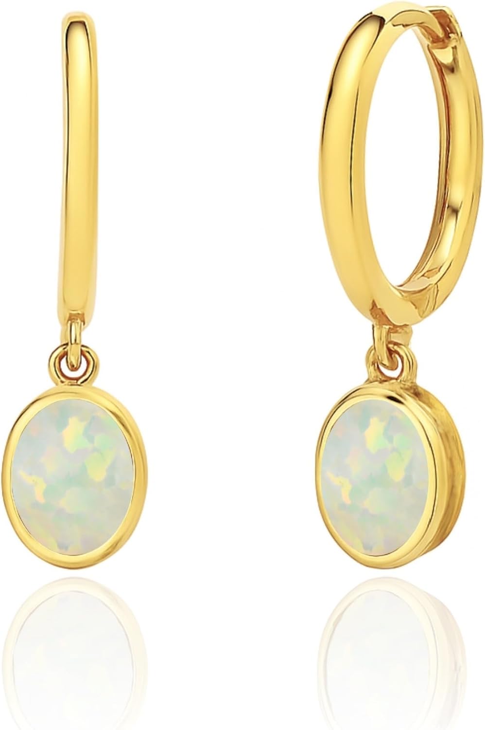 Amazon Essentials 14K Gold Plated Oval Shape Opal Huggie Drop Earrings for Women October Birthstone Jewelry