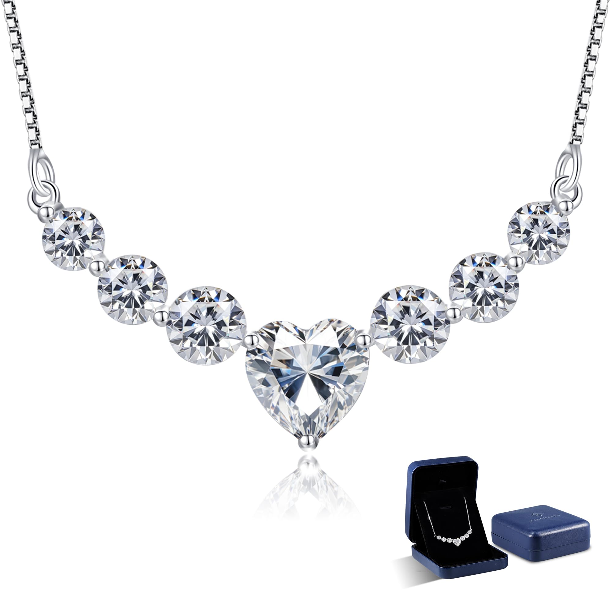 Moissanite Necklace for Women, 1.7-7.6 Carat Heart Necklace Engraved 'I LOVE YOU' Gift for Wife, Wedding Anniversary Birthday Gifts for Women, Jewelry Gifts for Her Wife Mom Girlfriend Lady