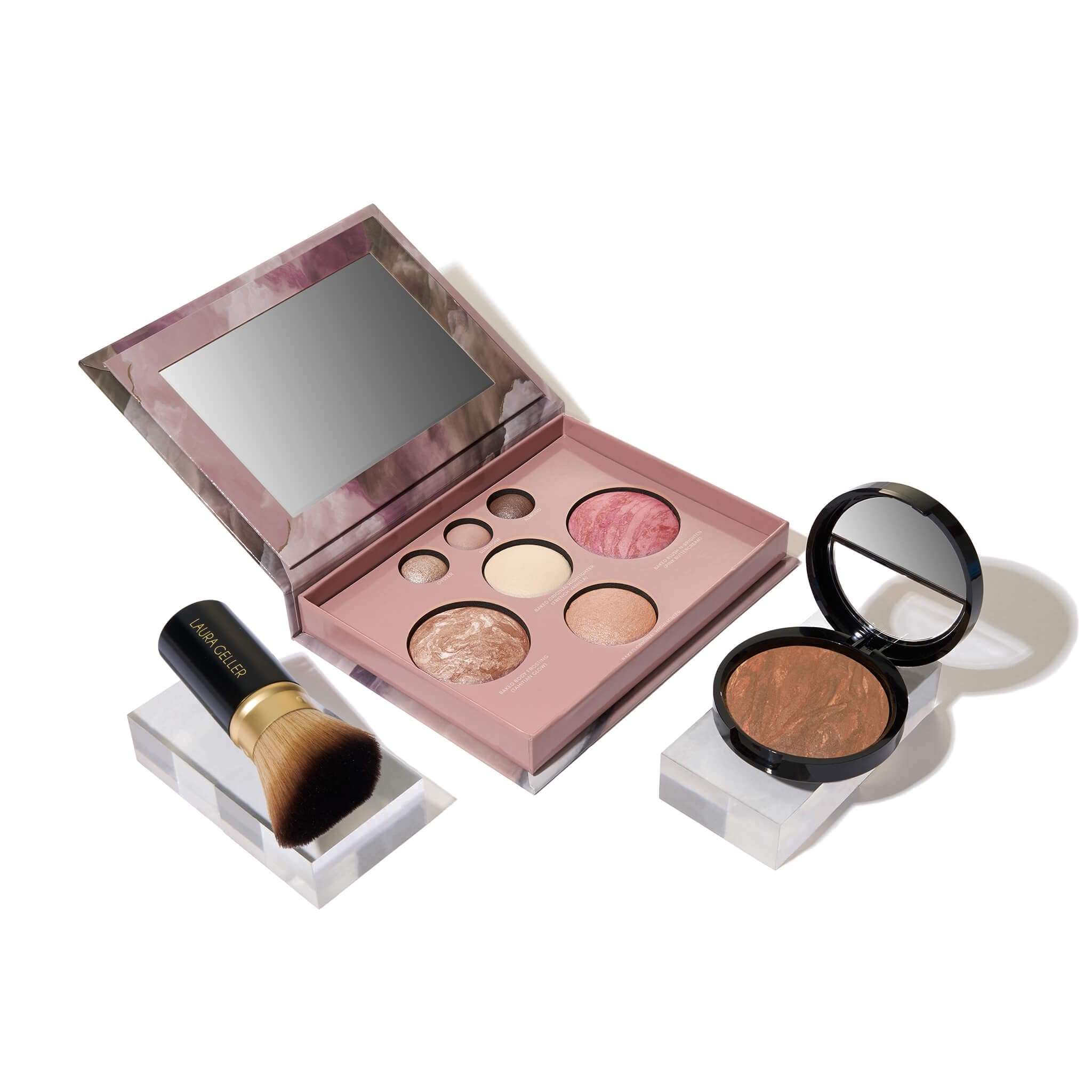 LAURA GELLER NEW YORK Baked Starter Kit: Medium - Best of the Best Full Face Palette + Baked Balance-n-Brighten Powder Foundation + Retractable Angled Kabuki Brush Set