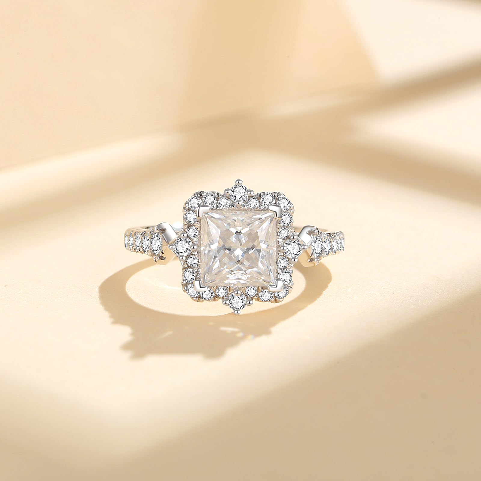 Moissanite Engagement Rings for Women,D Color VVS1 Princess Cut Moissanite Ring 925 Sterling Silver Plated 18K White Gold Wedding Ring