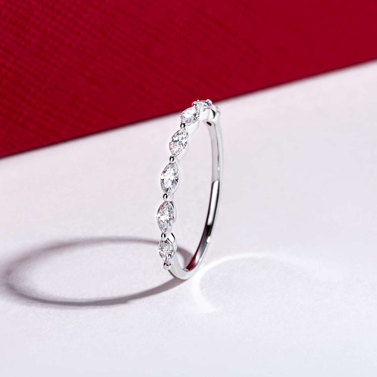 CADYNO 14K White Gold/Yellow Gold Half Eternity Ring, 0.7-1.5 CTTW Moissanite Lab Grown Created Diamond, D Color and VVS, Solid Real Gold Wedding Ring for Women