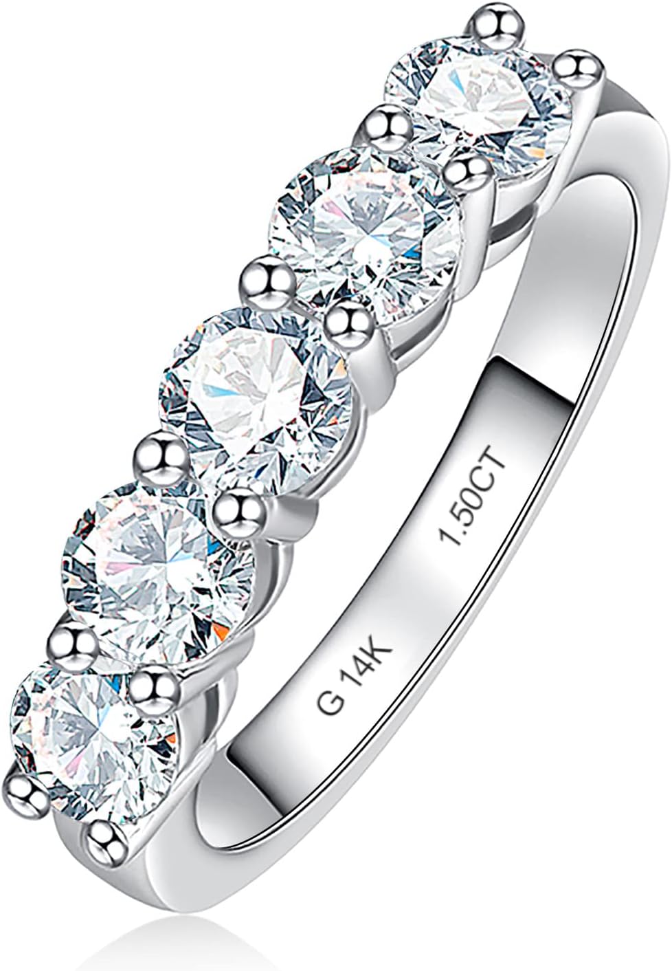 CADYNO 14K White Gold/Yellow Gold Half Eternity Ring, 0.7-1.5 CTTW Moissanite Lab Grown Created Diamond, D Color and VVS, Solid Real Gold Wedding Ring for Women