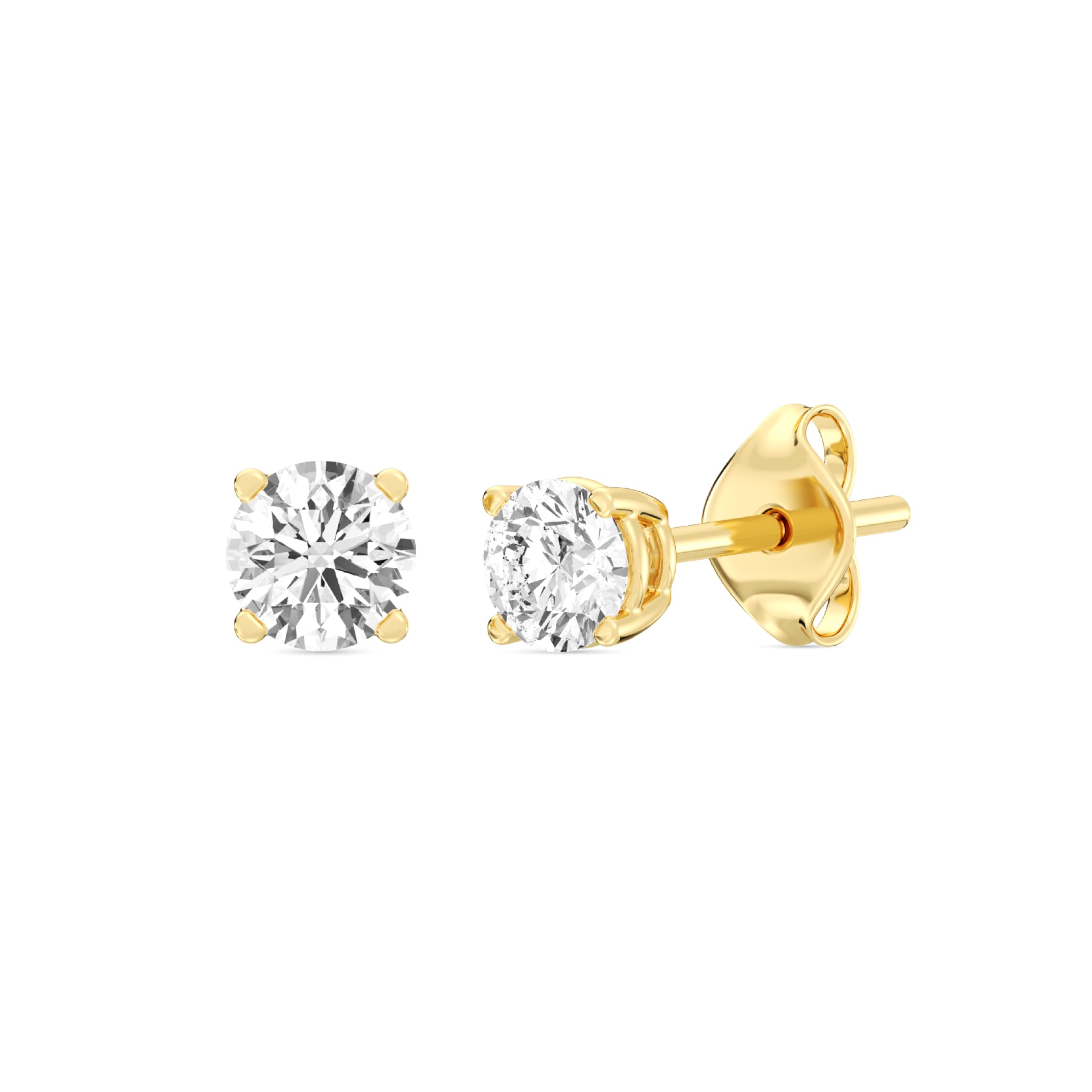 Gilded Lab-Grown Diamond 10KT White Gold and 10KT Yellow Gold Stud Earrings for Women| Hypoallergenic Fine Gold Jewelry | 4-Prong Basket, Push Back Nut | VS2 SI1 Clarity, F Color, Round Cut | 1/5,1/4,1/3,3/8,1/2,3/4,1,2 Carat Total Weight