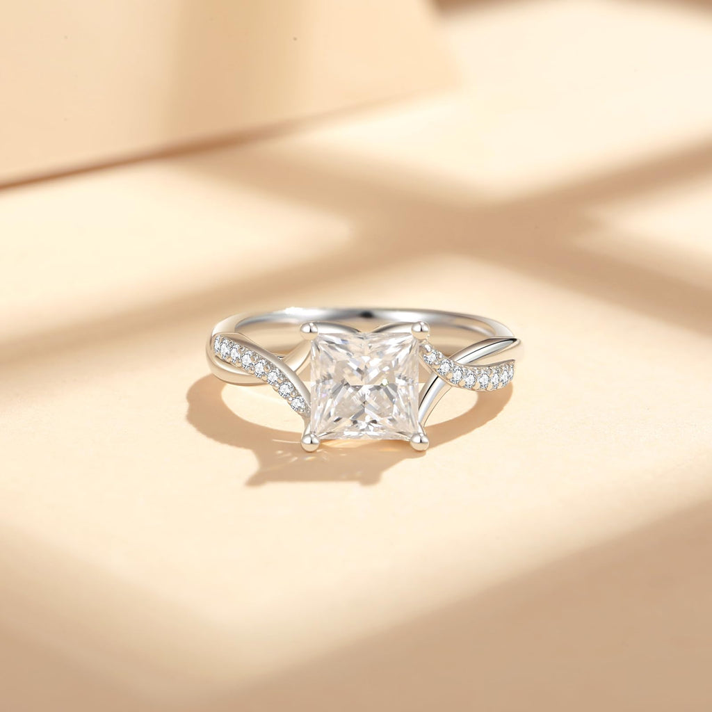 Moissanite Engagement Rings for Women,D Color VVS1 Princess Cut Moissanite Ring 925 Sterling Silver Plated 18K White Gold Wedding Ring