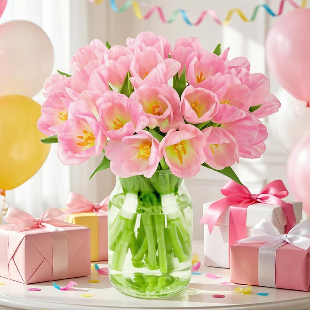 Benchmark Bouquets Pink Tulips – Mothers Day Flowers for Mom – Fresh Flowers for Delivery – Pink Bouquet – Birthday Gifts for Women – Fresh Cut Tulips – Glass Vase Included (20 Stems)
