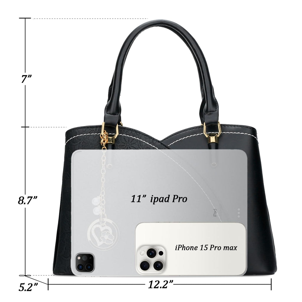 KKXIU Triple Compartments Purses and Handbags for Women Fashion Ladies Satchel Shoulder Top Handle Bag