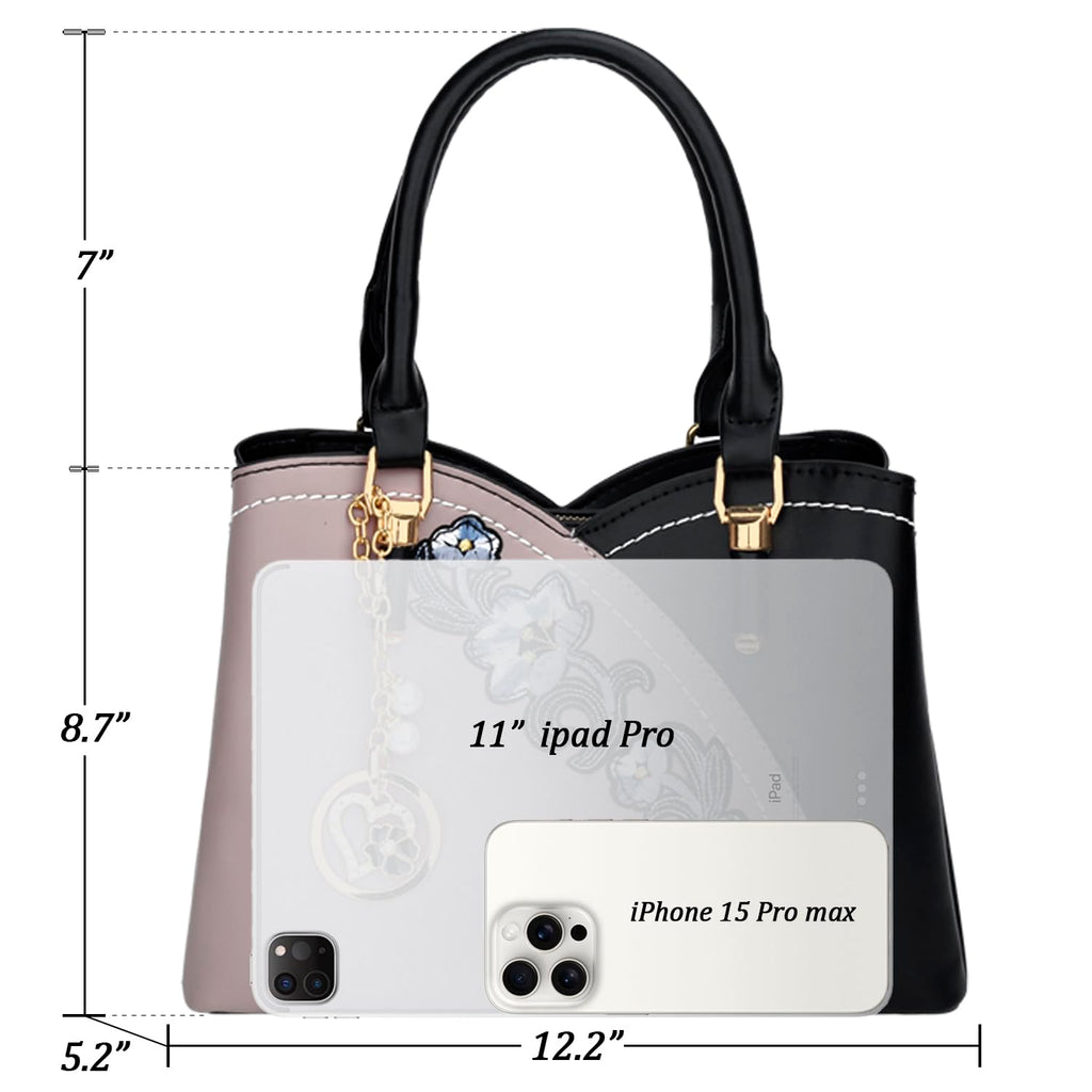 KKXIU Triple Compartments Purses and Handbags for Women Fashion Ladies Satchel Shoulder Top Handle Bag