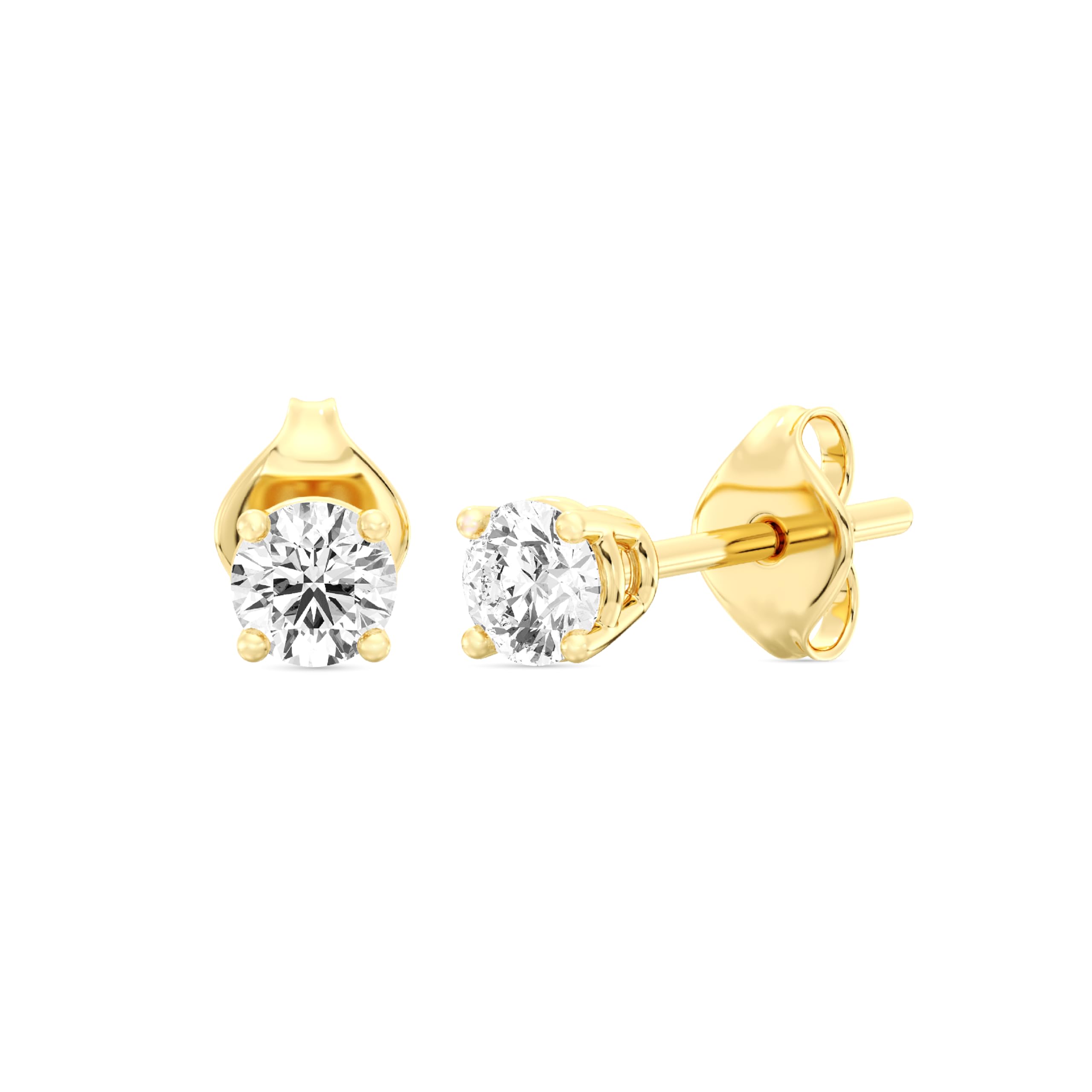 Gilded Lab-Grown Diamond 10KT White Gold and 10KT Yellow Gold Stud Earrings for Women| Hypoallergenic Fine Gold Jewelry | 4-Prong Basket, Push Back Nut | VS2 SI1 Clarity, F Color, Round Cut | 1/5,1/4,1/3,3/8,1/2,3/4,1,2 Carat Total Weight