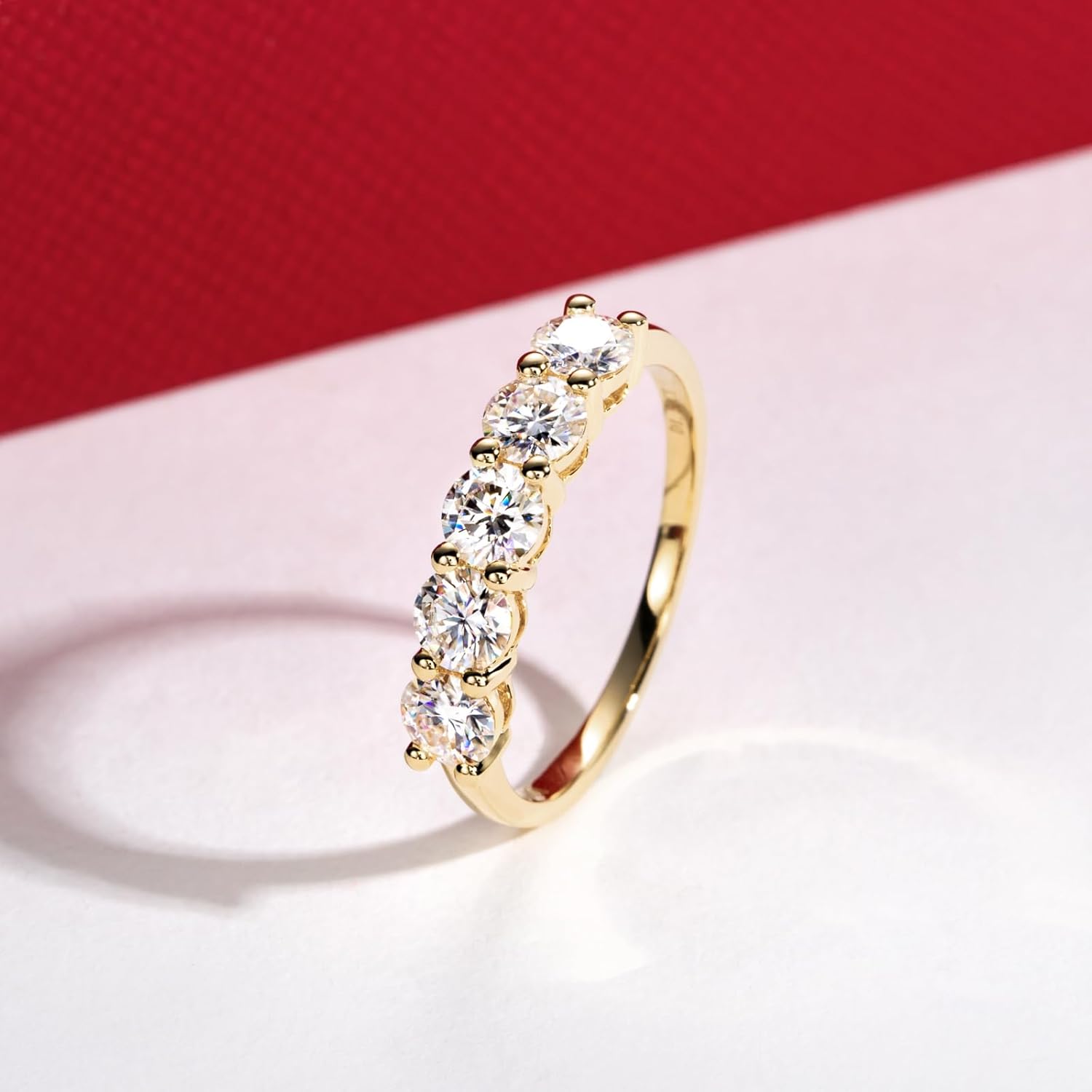 CADYNO 14K White Gold/Yellow Gold Half Eternity Ring, 0.7-1.5 CTTW Moissanite Lab Grown Created Diamond, D Color and VVS, Solid Real Gold Wedding Ring for Women