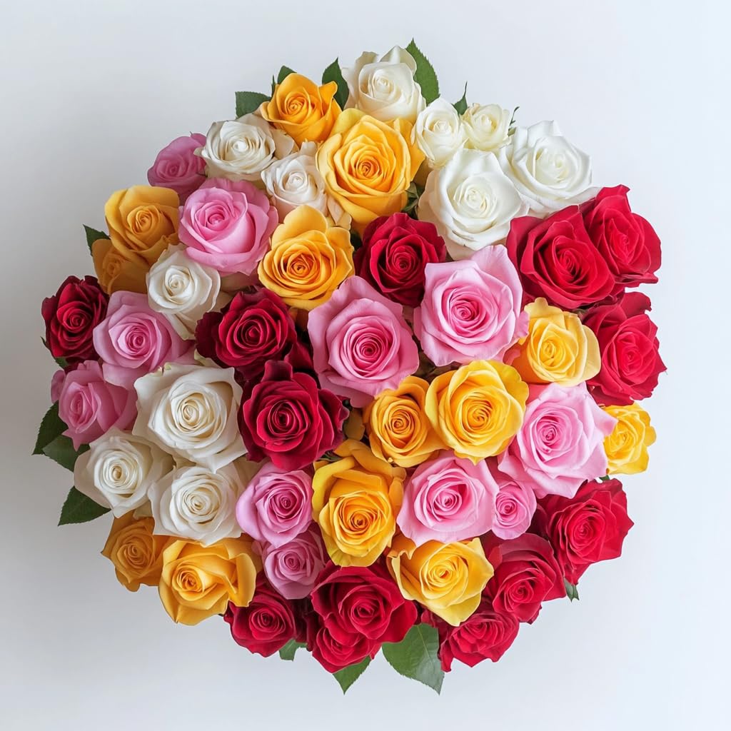 GlobalRose 100 Assorted Roses Bouquet - Responsibly Sourced Roses Fresh Flowers - Hand-Picked Flowers Fresh Bouquet for Mother's Day, Birthday & Special Occasions (4 Bunches of 25 Stems)