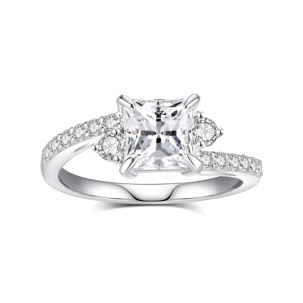 Moissanite Engagement Rings for Women,D Color VVS1 Princess Cut Moissanite Ring 925 Sterling Silver Plated 18K White Gold Wedding Ring