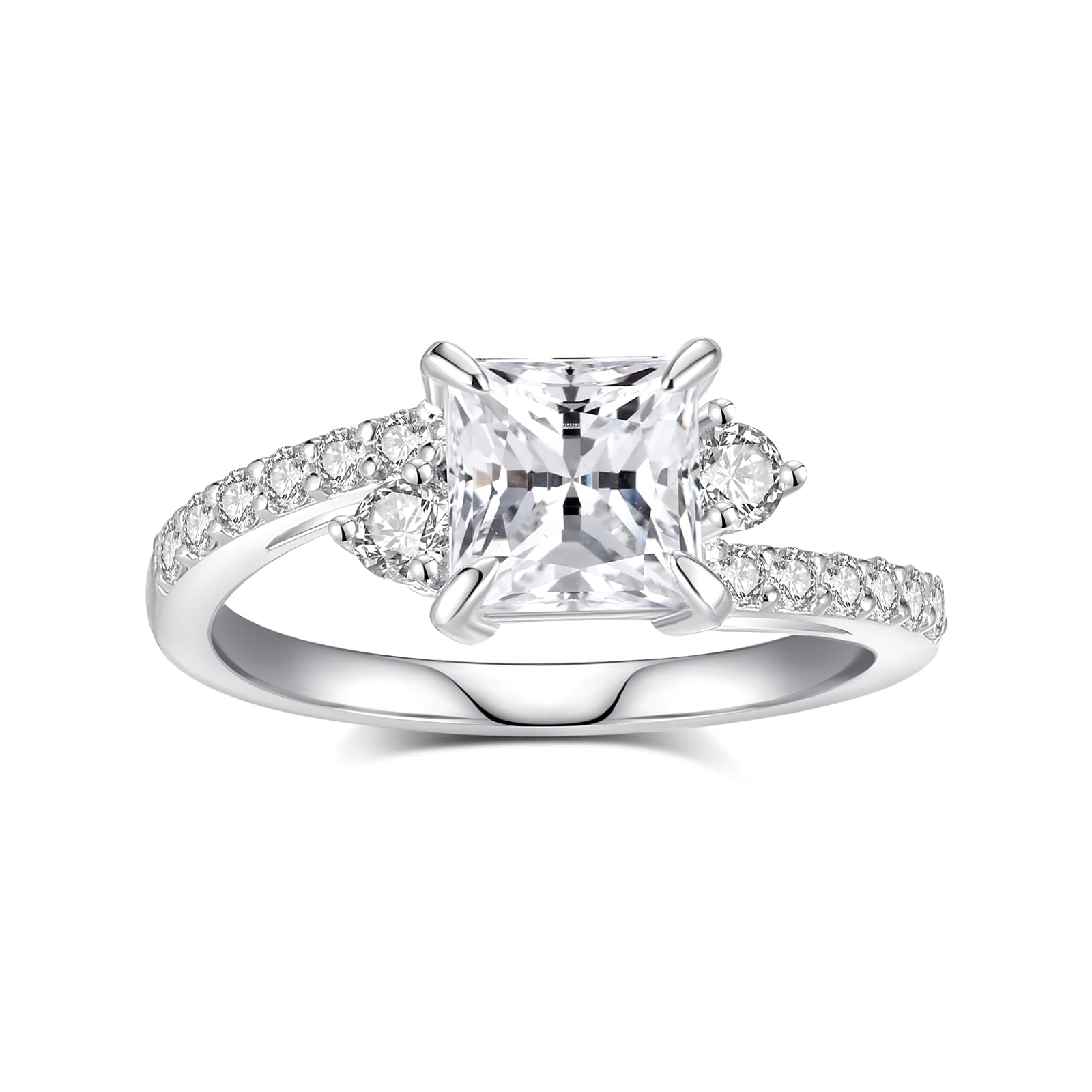 Moissanite Engagement Rings for Women,D Color VVS1 Princess Cut Moissanite Ring 925 Sterling Silver Plated 18K White Gold Wedding Ring