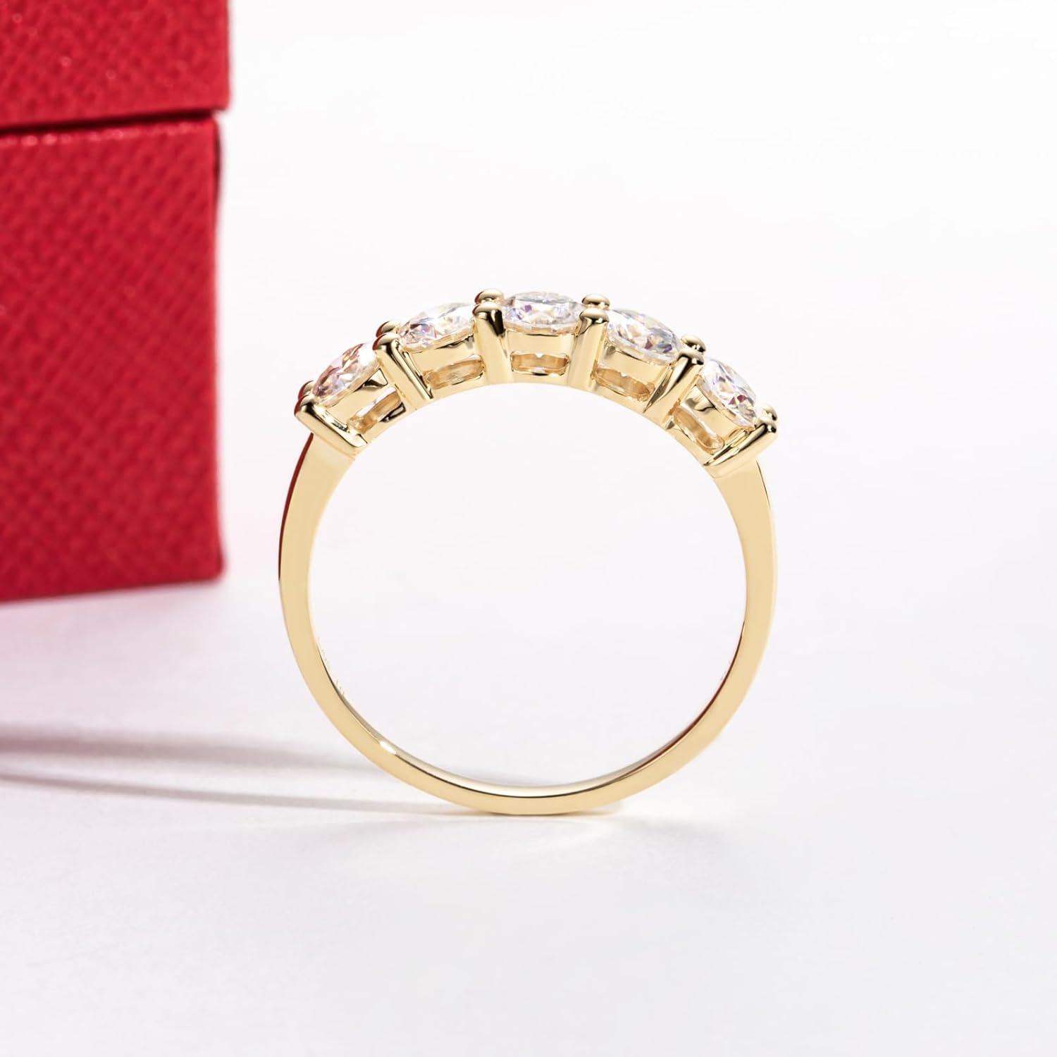 CADYNO 14K White Gold/Yellow Gold Half Eternity Ring, 0.7-1.5 CTTW Moissanite Lab Grown Created Diamond, D Color and VVS, Solid Real Gold Wedding Ring for Women