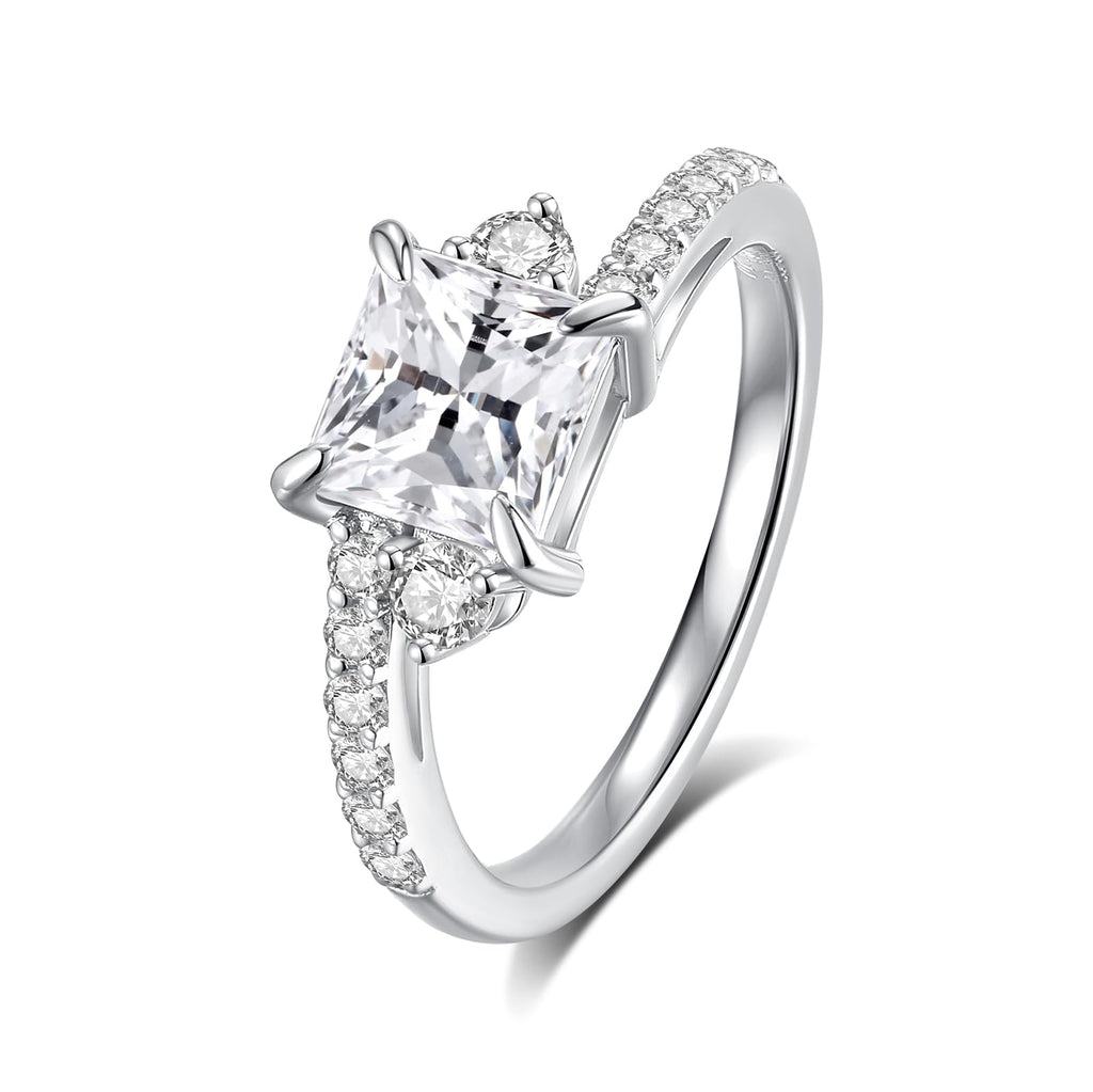 Moissanite Engagement Rings for Women,D Color VVS1 Princess Cut Moissanite Ring 925 Sterling Silver Plated 18K White Gold Wedding Ring